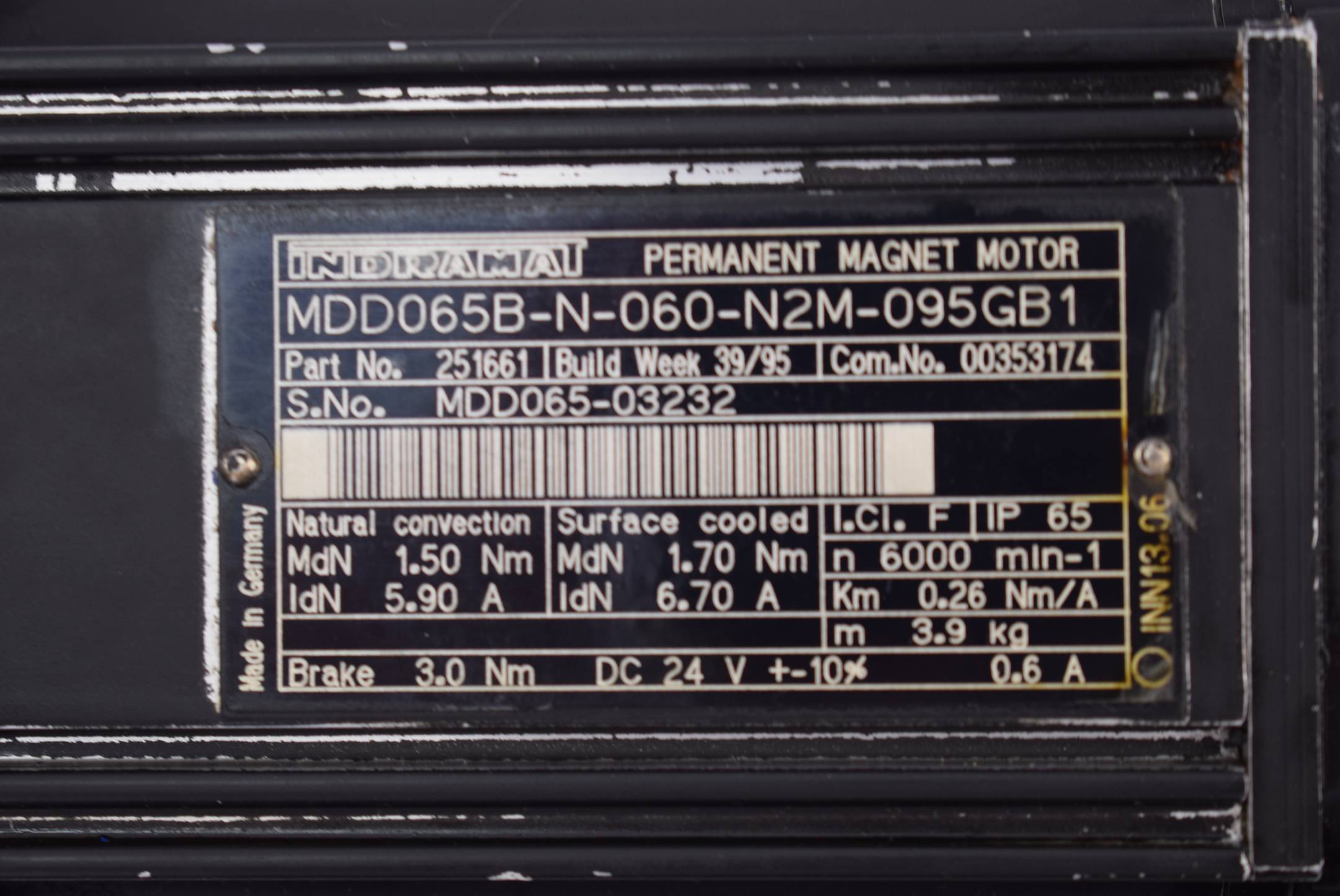 Indramat Permanent Magnet Motor MDD065B-N-060-N2M-095GB1