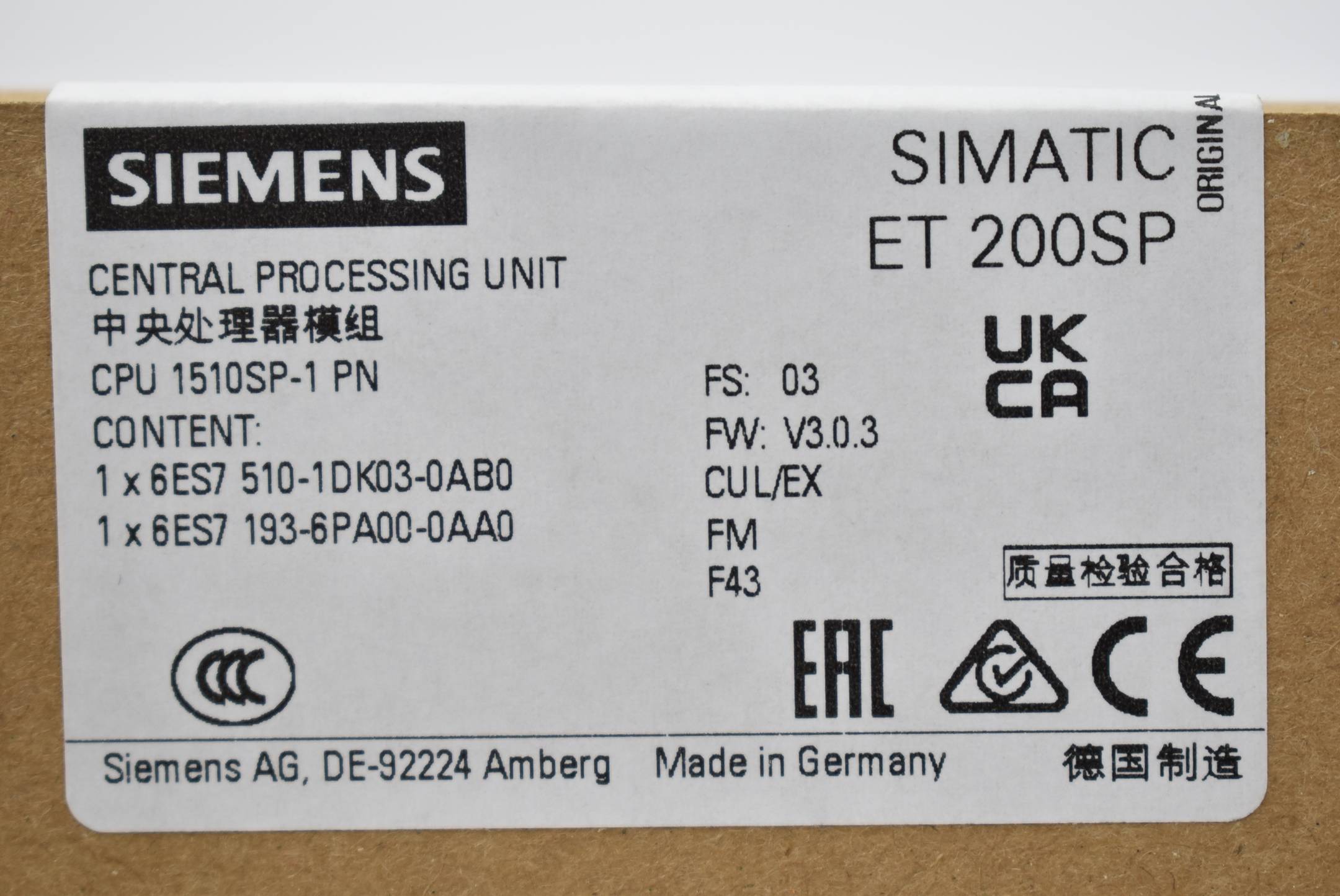 Siemens simatic DP CPU1510SP-1 PN 6ES7 510-1DK03-0AB0 ( 6ES7510-1DK03-0AB0 ) E03