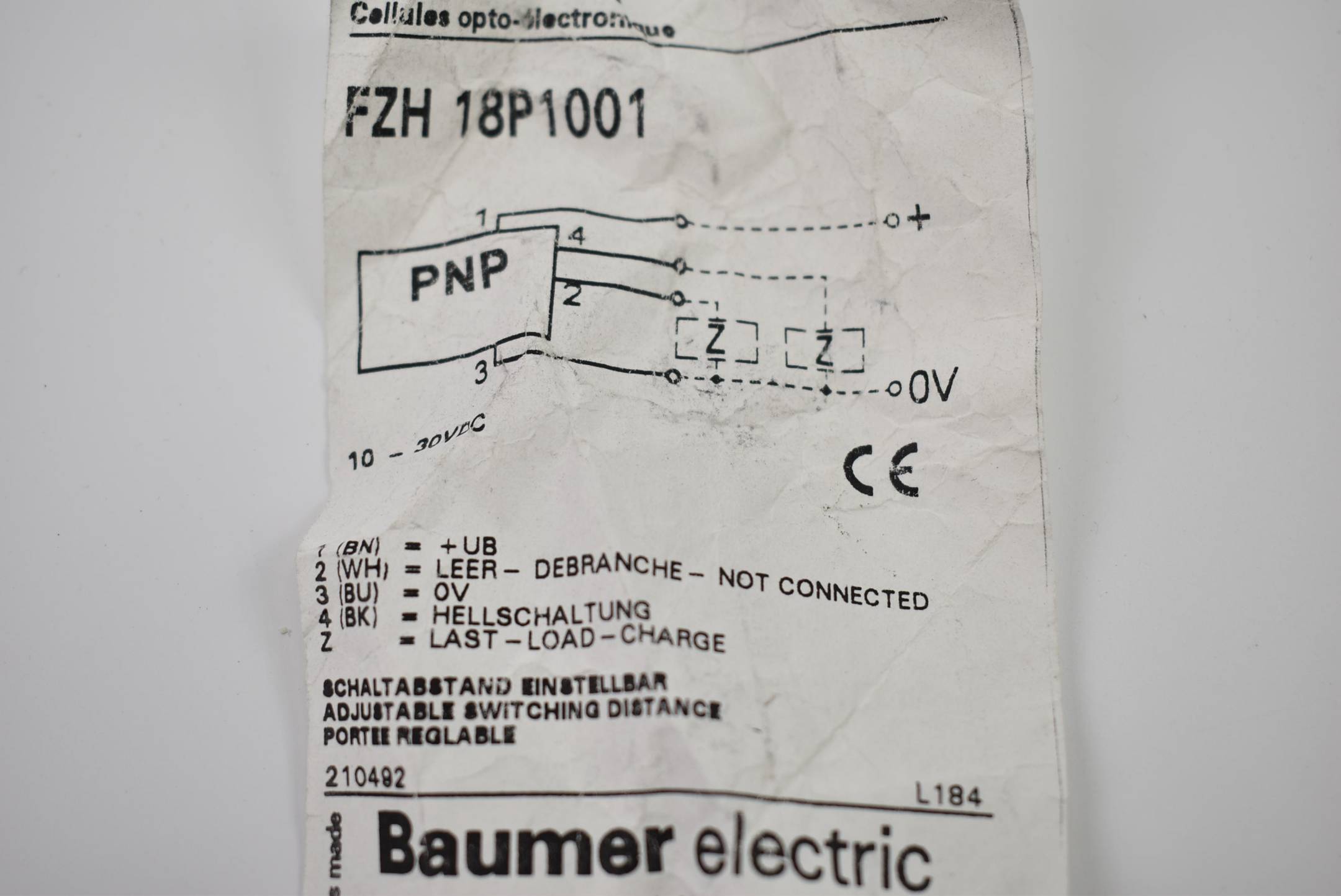 Baumer Optoelektronischer Sensor 10-30 VDC FZH 18P1001