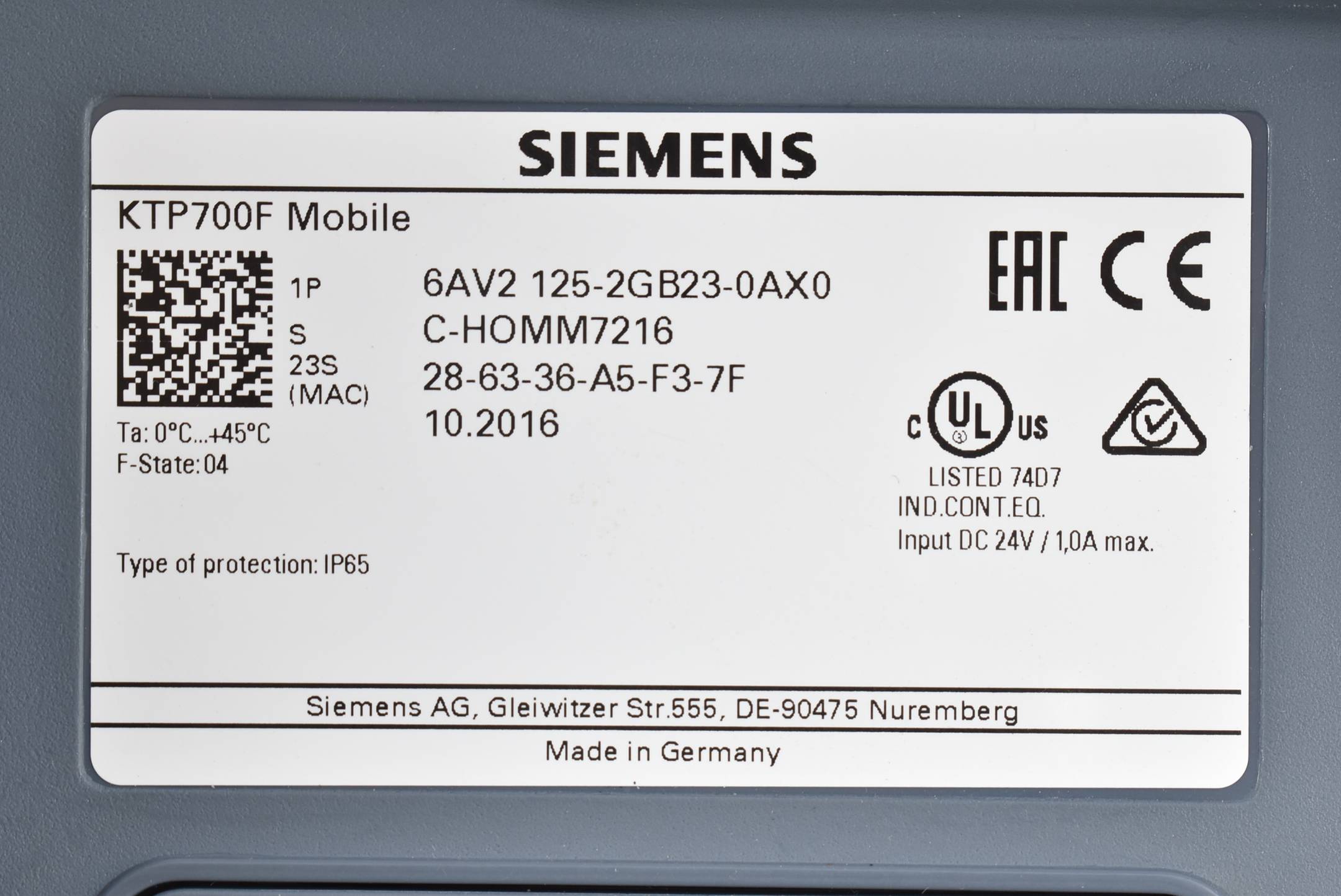 Siemens simatic HMI KTP700F Mobile 6AV2 125-2GB23-0AX0 ( 6AV2125-2GB23-0AX0 ) E4