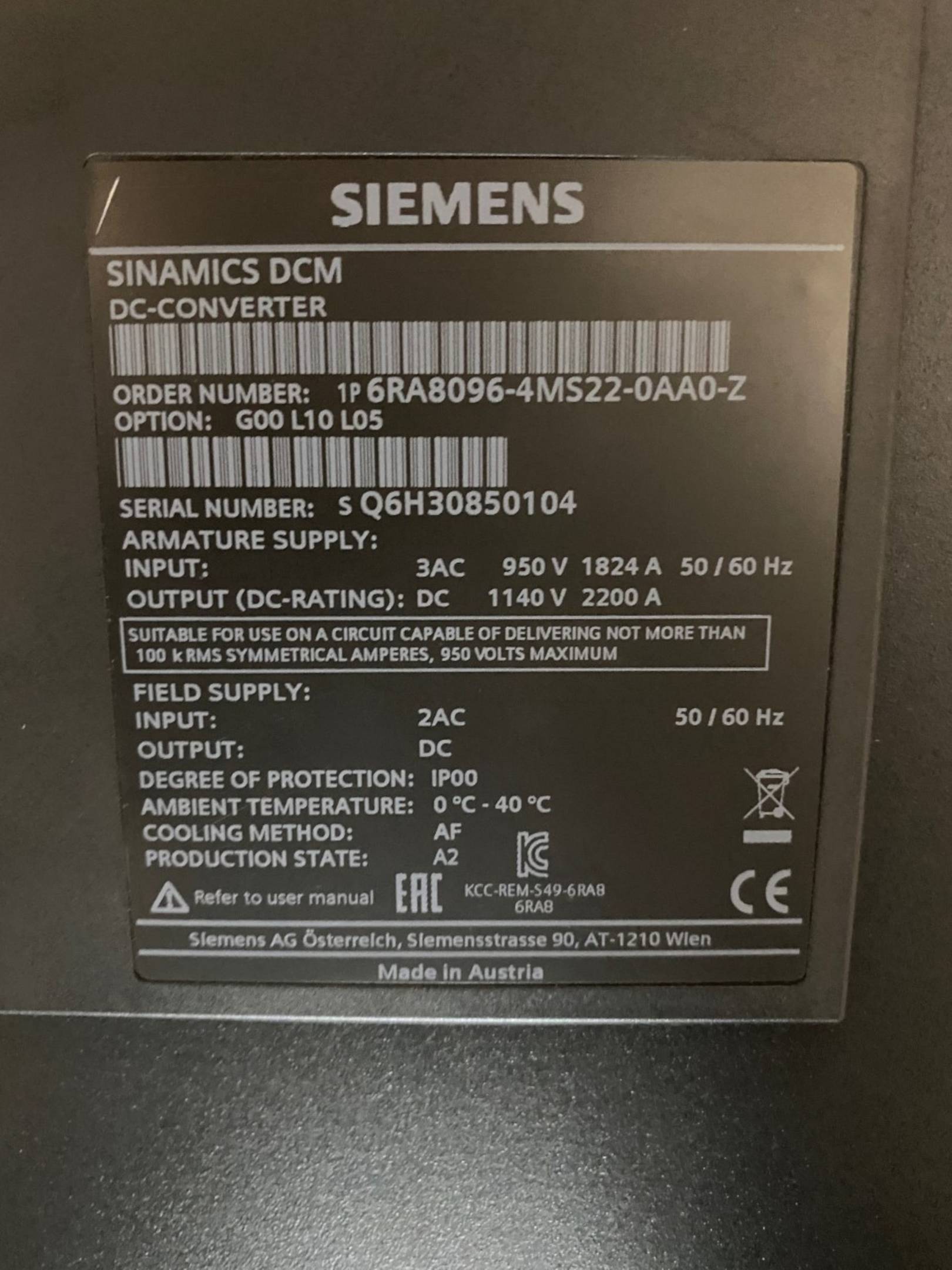 Siemens sinamics DCM DC-Converter 6RA8096-4MS22-0AA0-Z