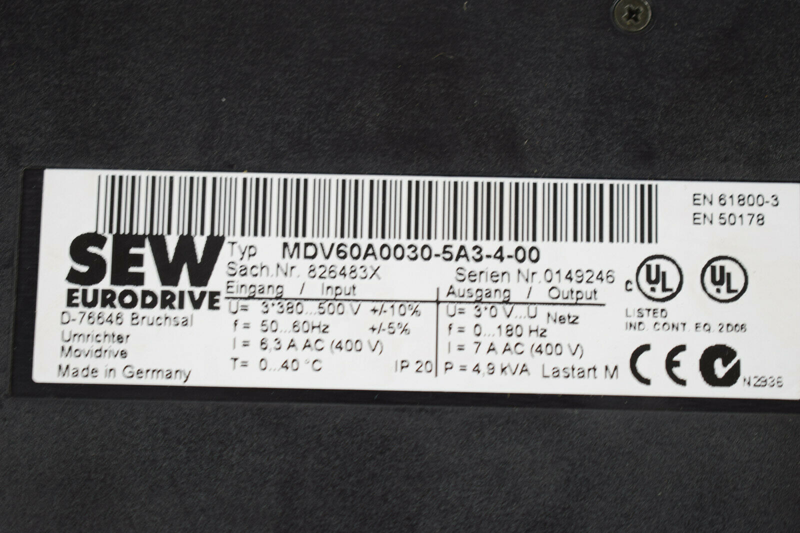 SEW EURODRIVE MOVIDRIVE MDV60A0030-5A3-4-00 ( 826483X )
