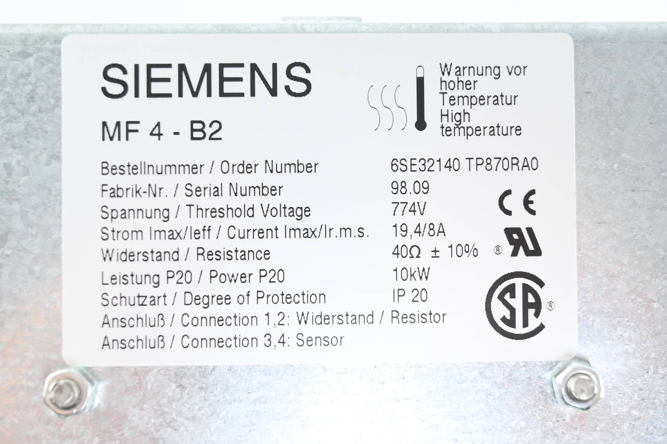 Siemens Bremswiderstand MF 4-B2 ( 6SE3214 TP870RA0 ) 6SE3214-0TP87-0RA0