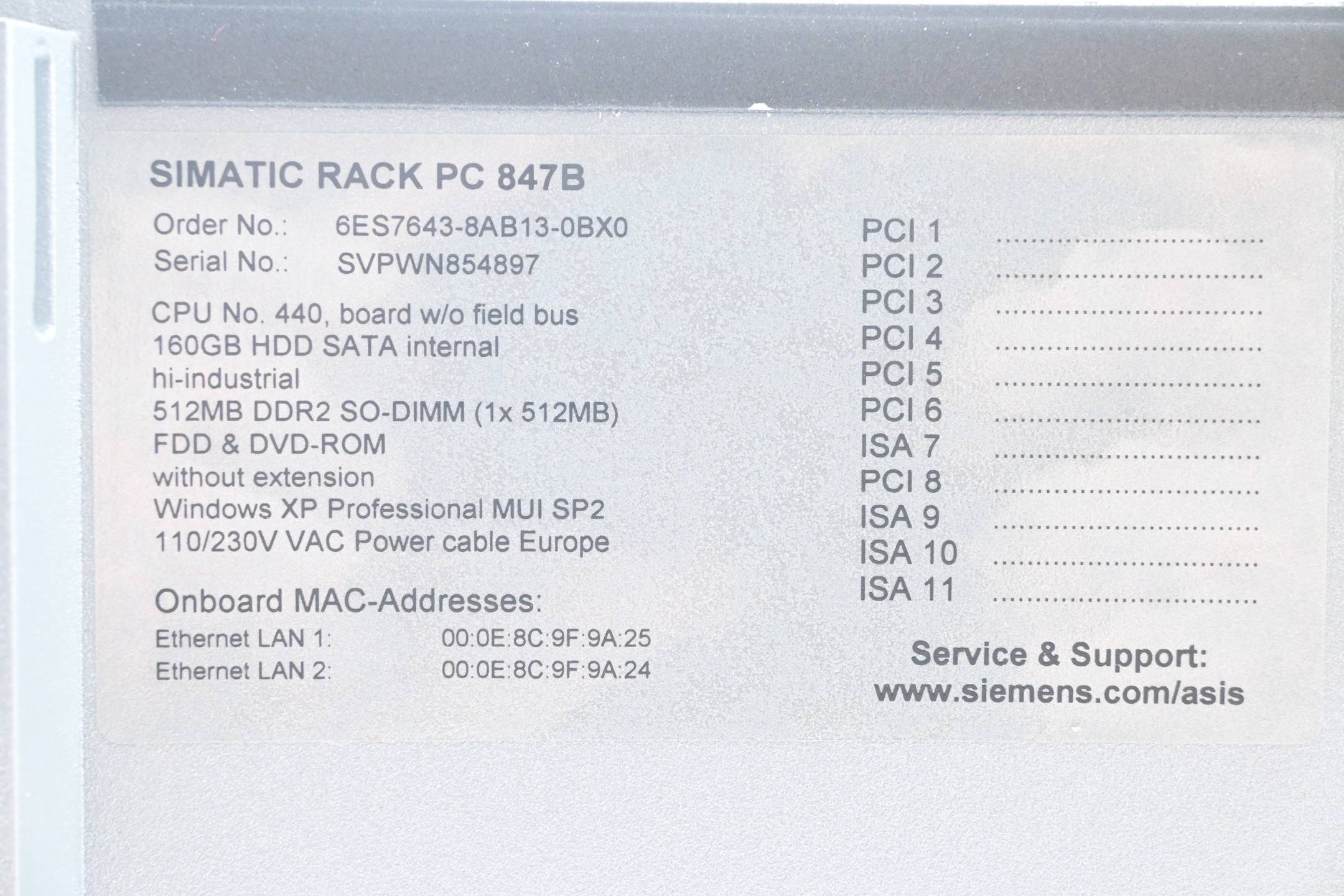 Siemens Simatic Rack PC 847B 6ES7643-8AB13-0BX0 ( 6ES7 643-8AB13-0BX0 )