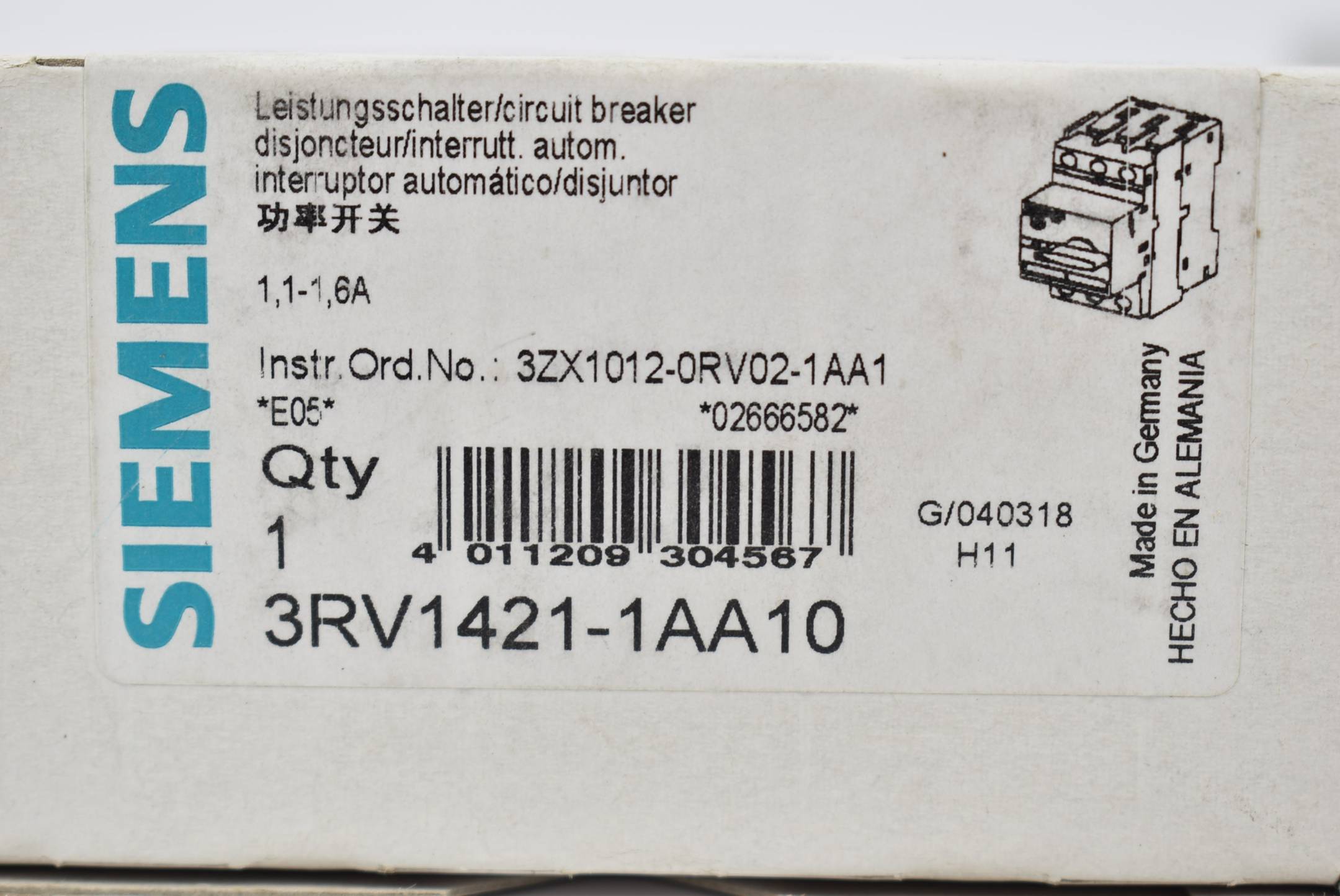 Siemens sirius Motorschutzschalter 3RV1 421-1AA10 ( 3RV1421-1AA10 )