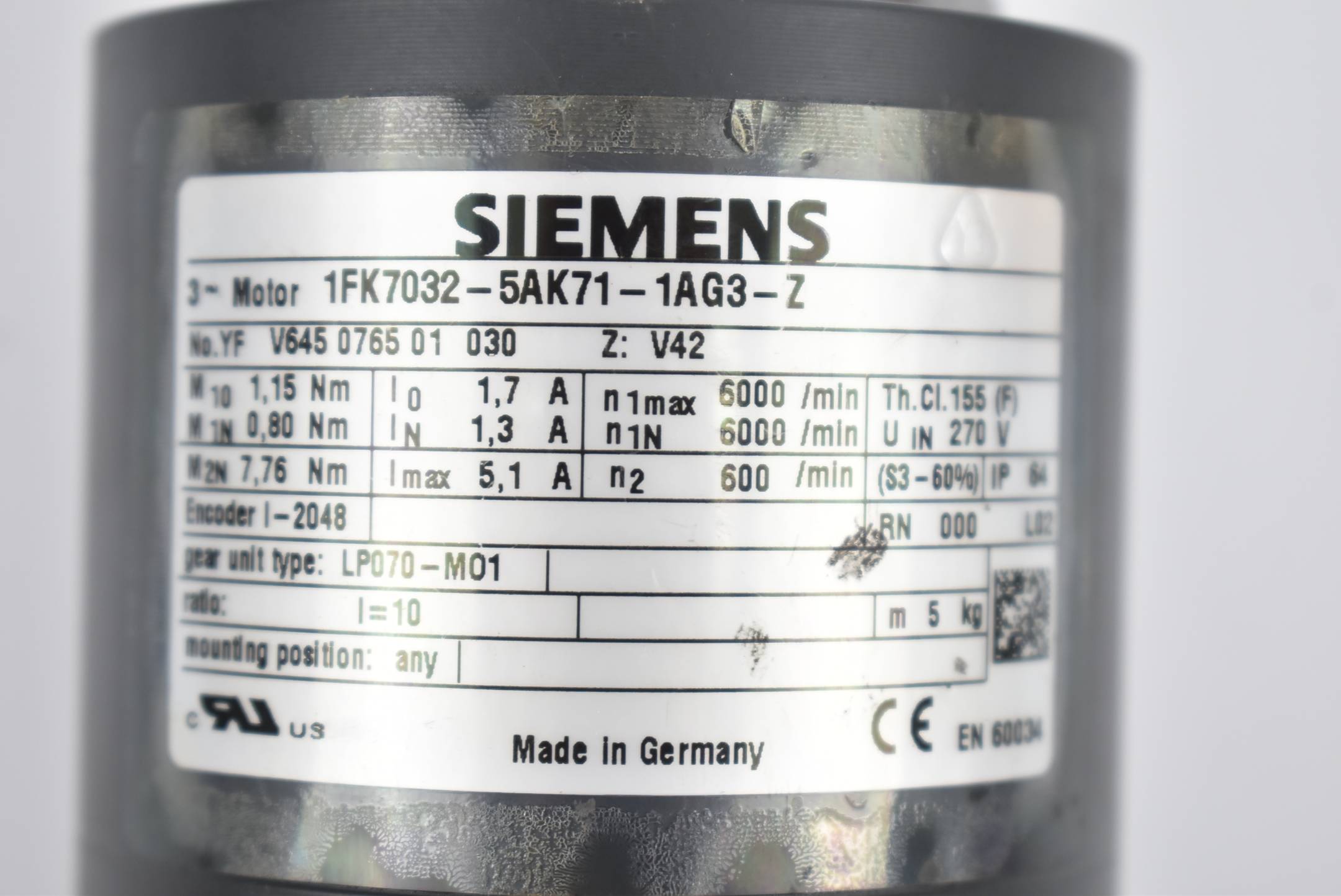 Siemens Simotics S Servomotor 1FK7032-5AK71-1AG3-Z ( 1FK7 032-5AK71-1AG3-Z )