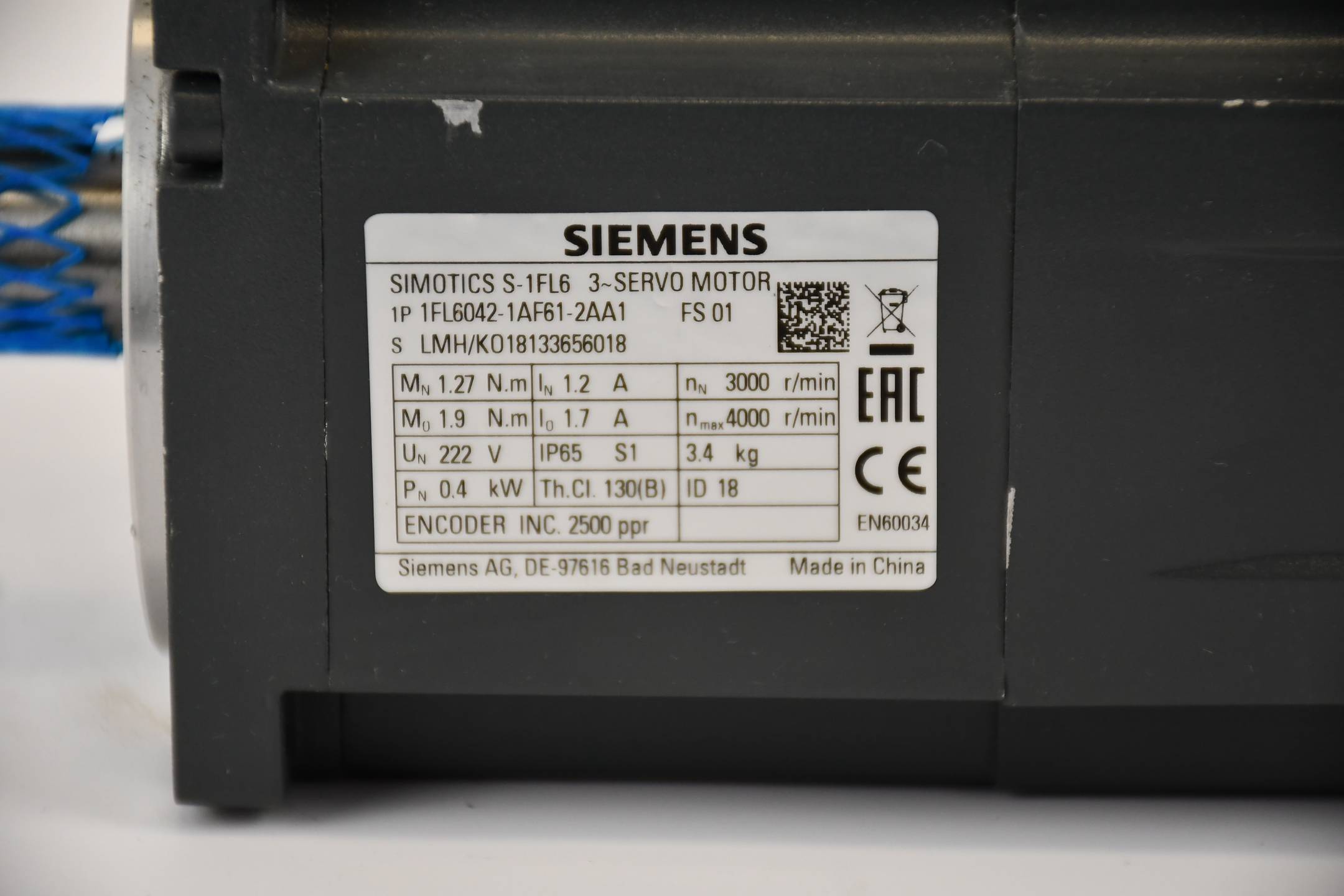 Siemens simotics S-1FL6 Servomotor 1FL6042-1AF61-2AA1 ( 1FL6 042-1AF61-2AA1 ) E1
