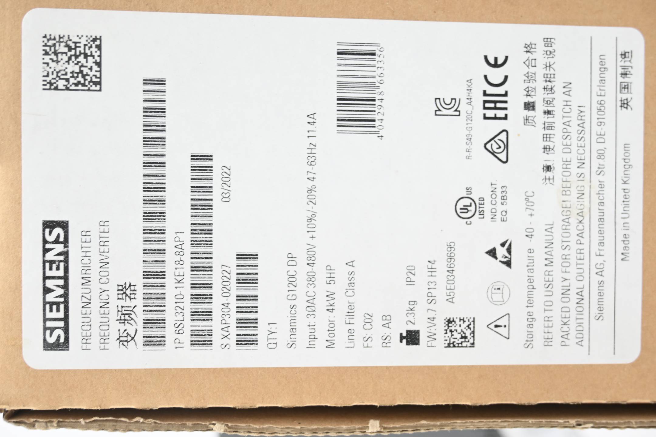 Siemens Sinamics Frequenzumrichter 6SL3210-1KE18-8AP1 / 6SL3 210-1KE18-8AP1 C02