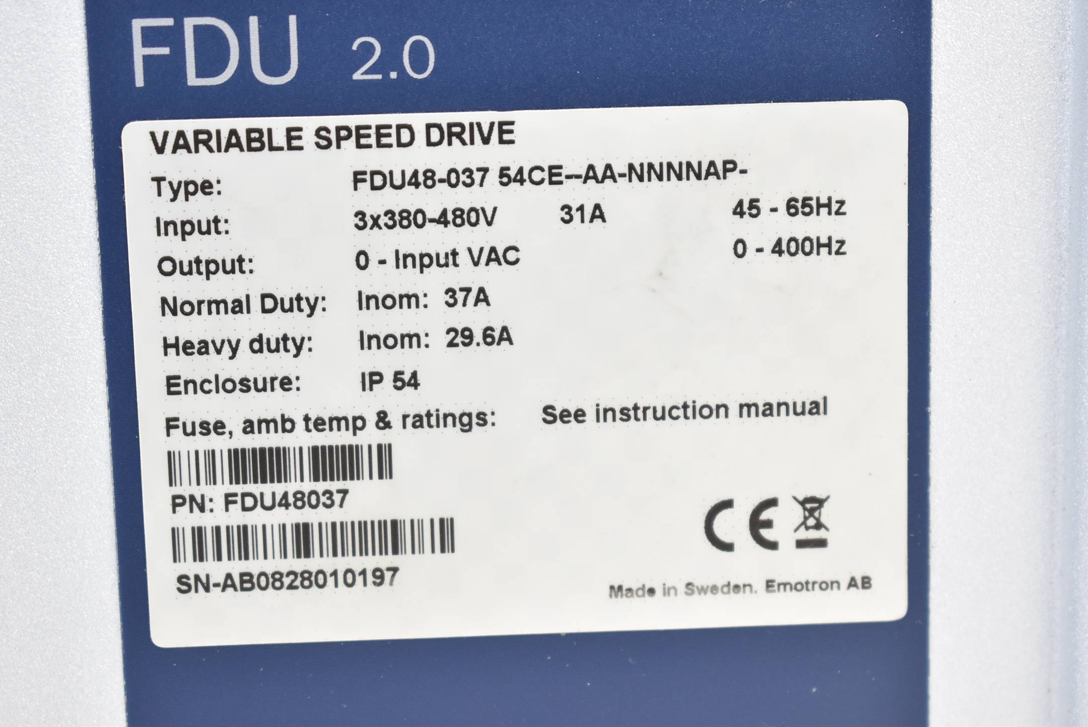 Emotron Variable Speed Drive FDU48-037 54CE--AA-NNNNAP-31A ( FDU48037 )