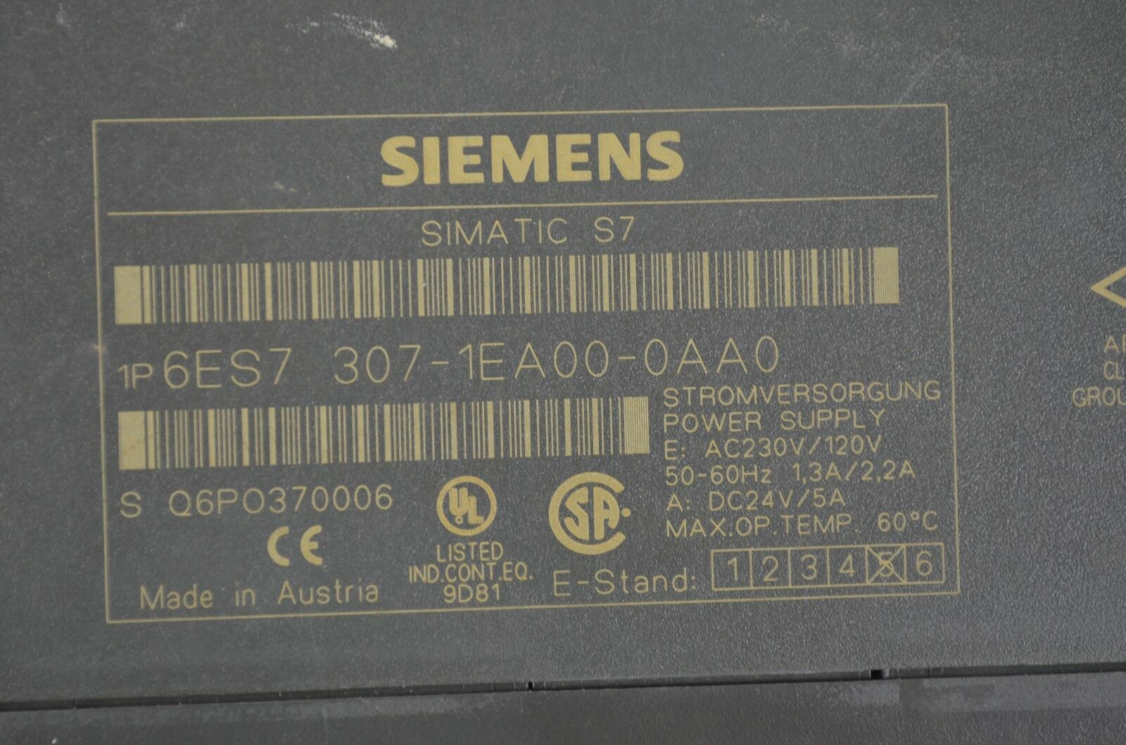 Siemens simatic S7 6ES7 307-1EA00-0AA0 ( 6ES7307-1EA00-0AA0 ) E5 