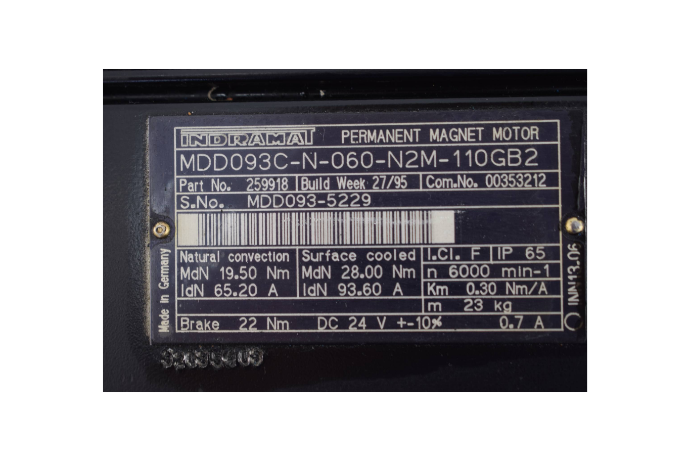 Indramat Permanent Magnet Motor MDD093C-N-060-N2M-110GB2