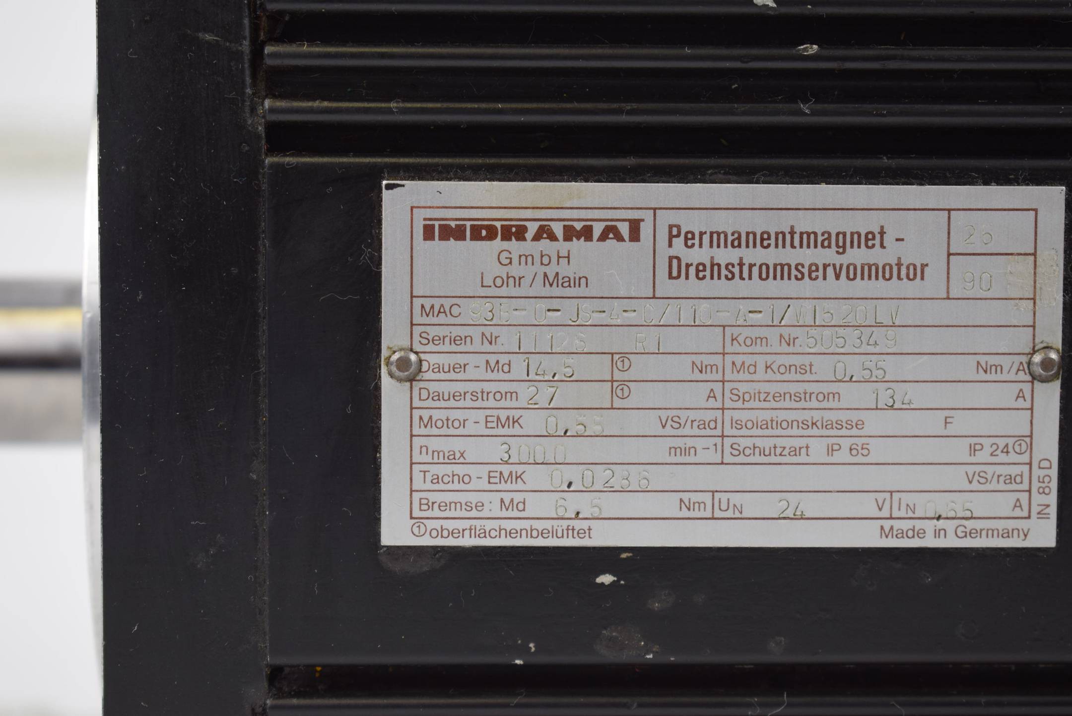 Indramat Permanent Magnet Drehstrom Servomotor 93B-0-JS-4-C/110-A-1/WI520LV