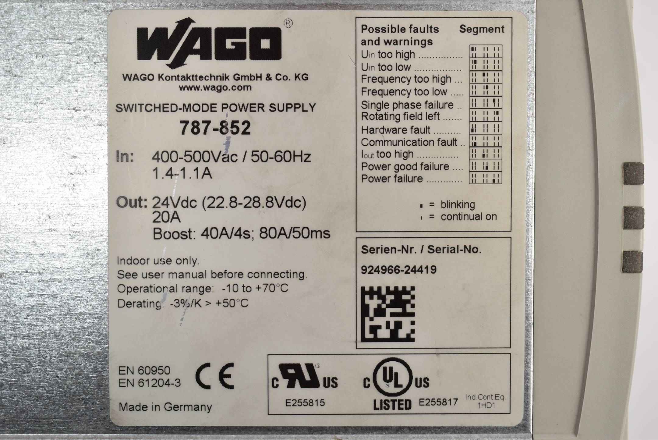 Wago Switches-Mode Power Supply 400-500Vac 50-60Hz 787-852 