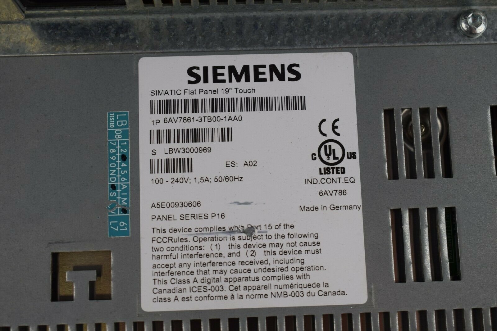 Siemens simatic Flat Panel 19" Touch 6AV7861-3TB00-1AA0 / 6AV7 861-3TB00-1AA0
