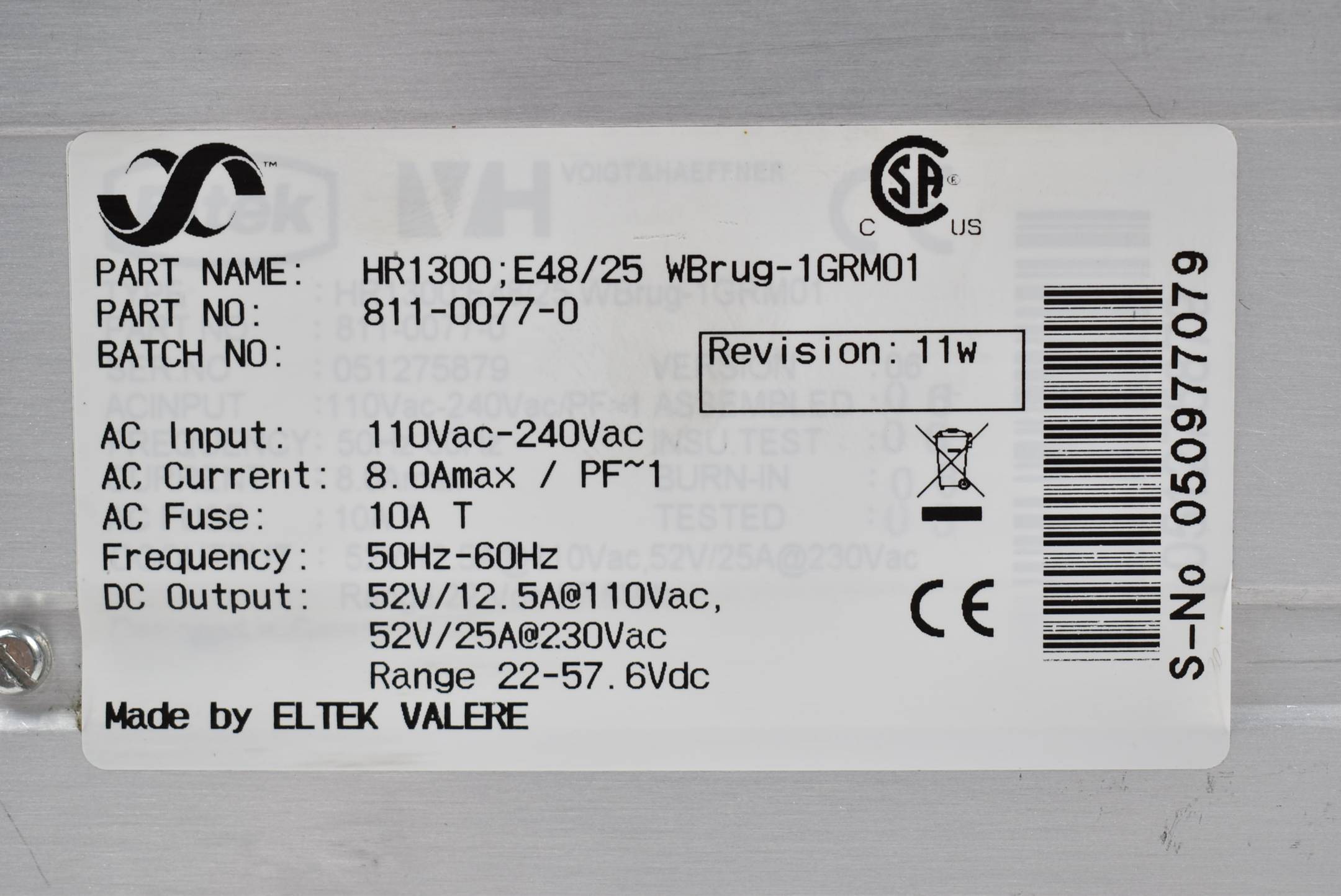 Eltek Valerne Gleitrichter-Einheit 100-240VAC 8A 50/60Hz HR1300