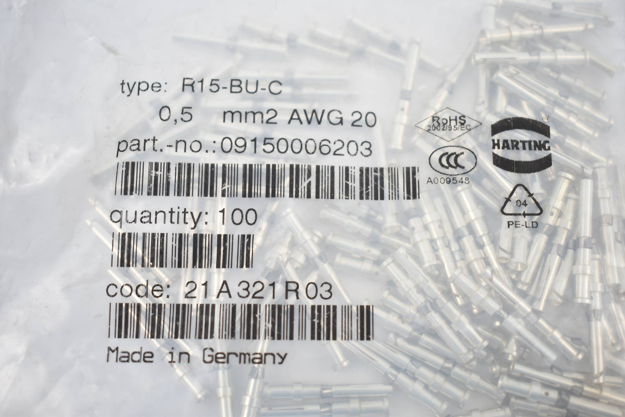 Harting Buchsenkontakt R15-BU-C ( 09150006203 ) 0,5mm² AWG20 ( VE 100 Stück )