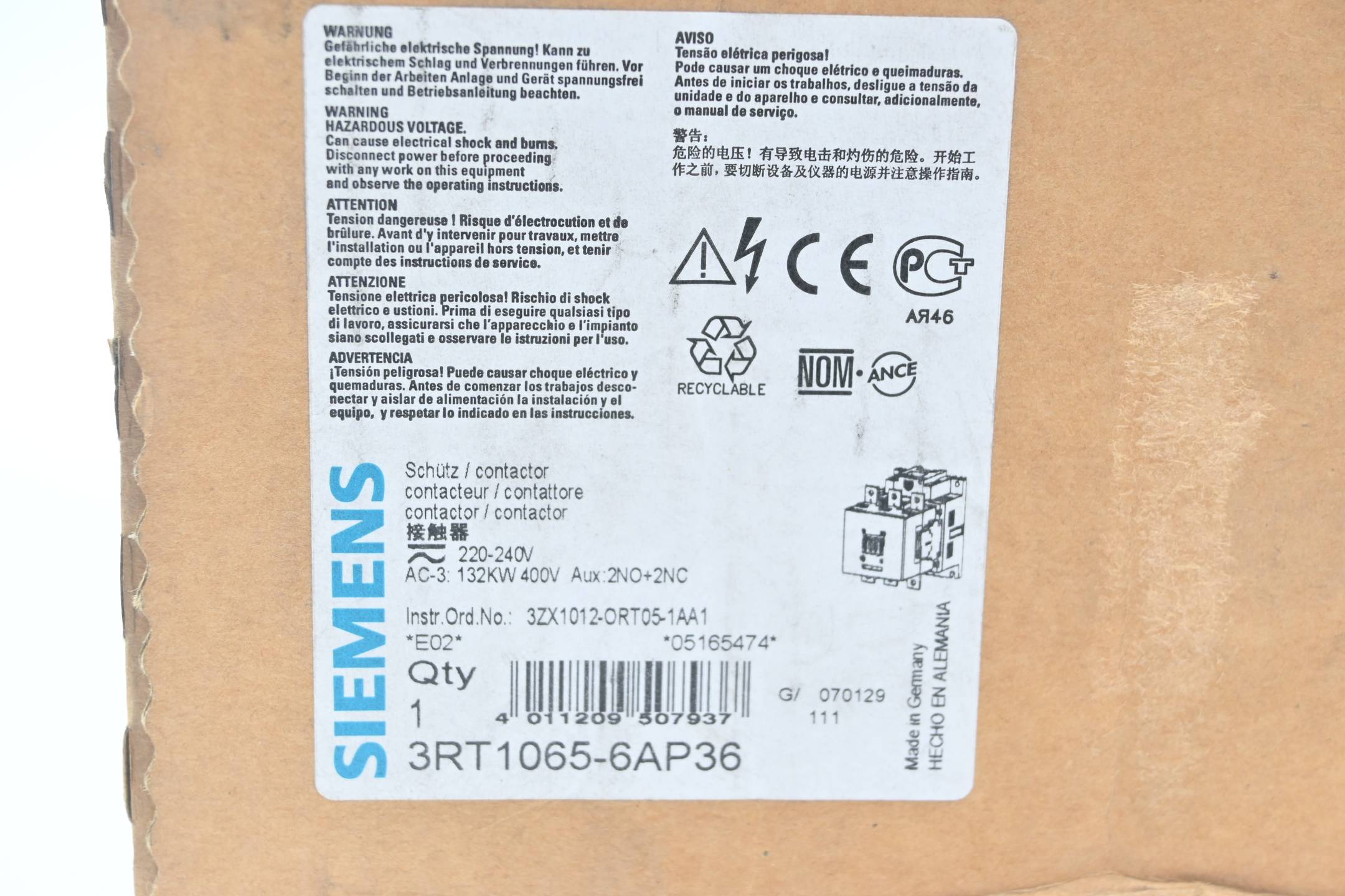 Siemens Sirius Leistungsschütz 3RT1065-6AP36 ( 3RT1 065-6AP36 ) E02