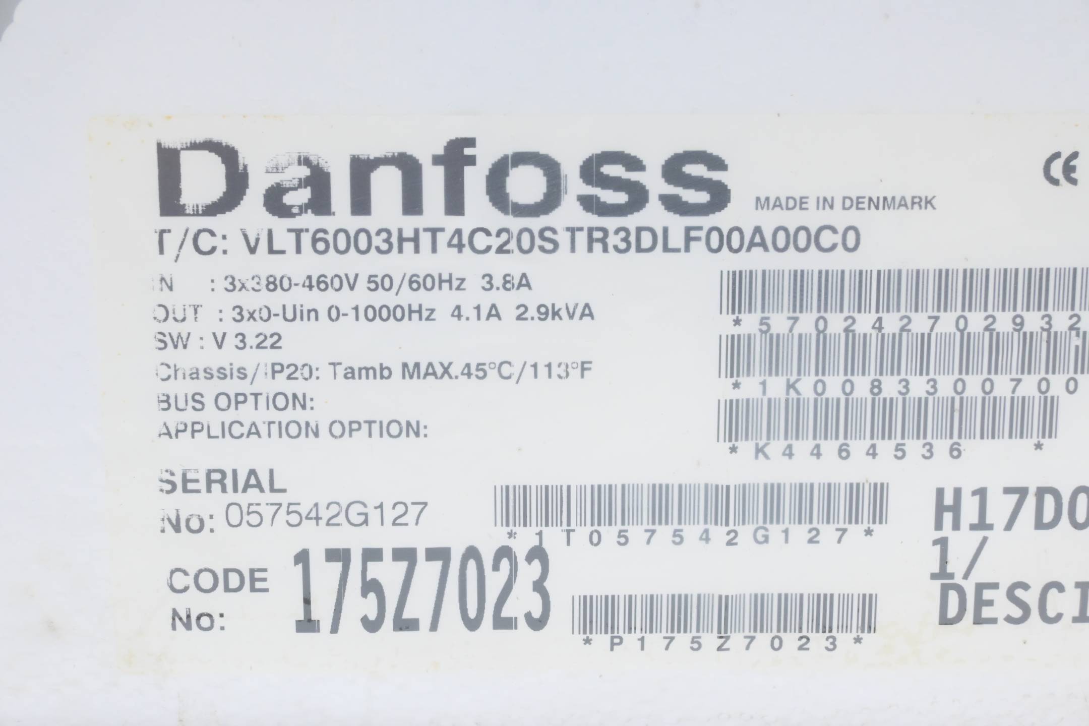Danfoss Frequenzumrichter VLT6003HT4C20STR3DLF00A00C0 ( 175Z7023 )