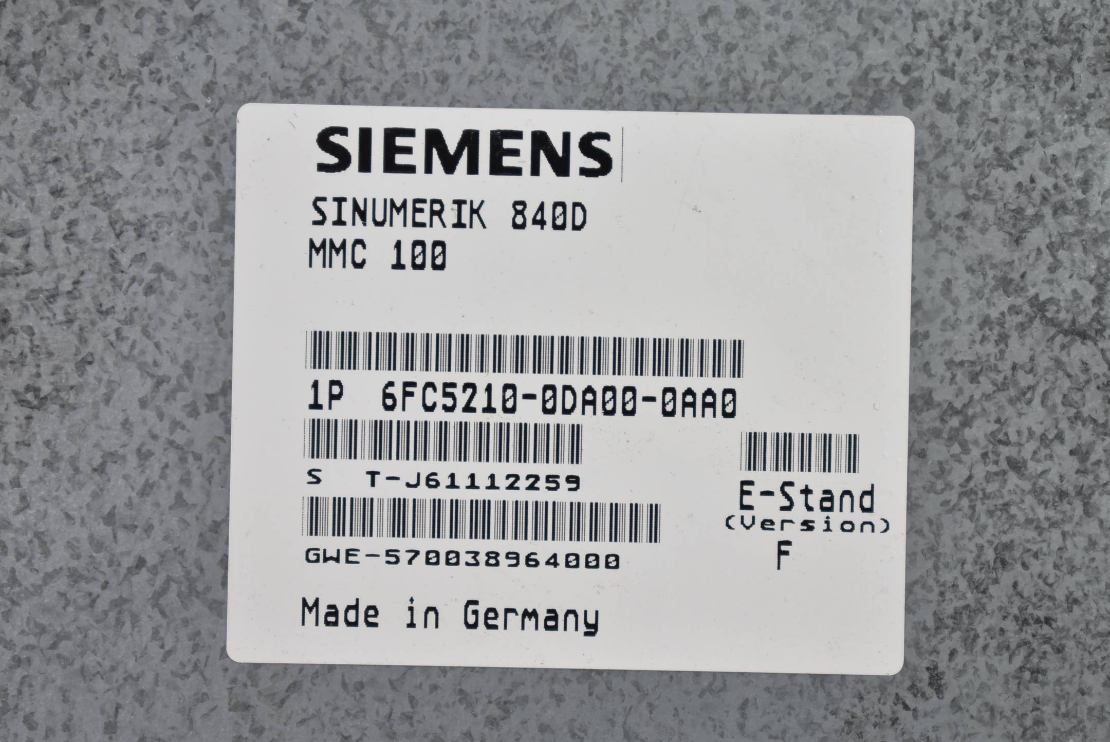 Siemens sinumerik 840D 6FC5210-0DA00-0AA0 ( 6FC5 210-0DA00-0AA0 ) E: F