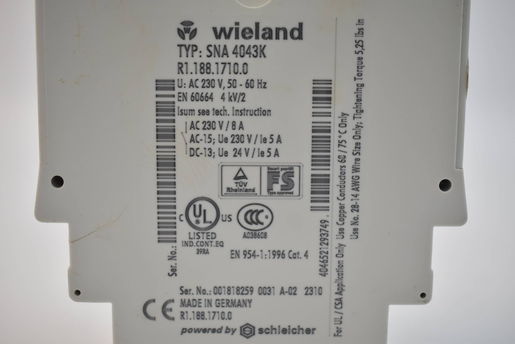 Wieland Sicherheitsrelais SNA 4043K ( SNA4043K ) 230VAC 50-60Hz