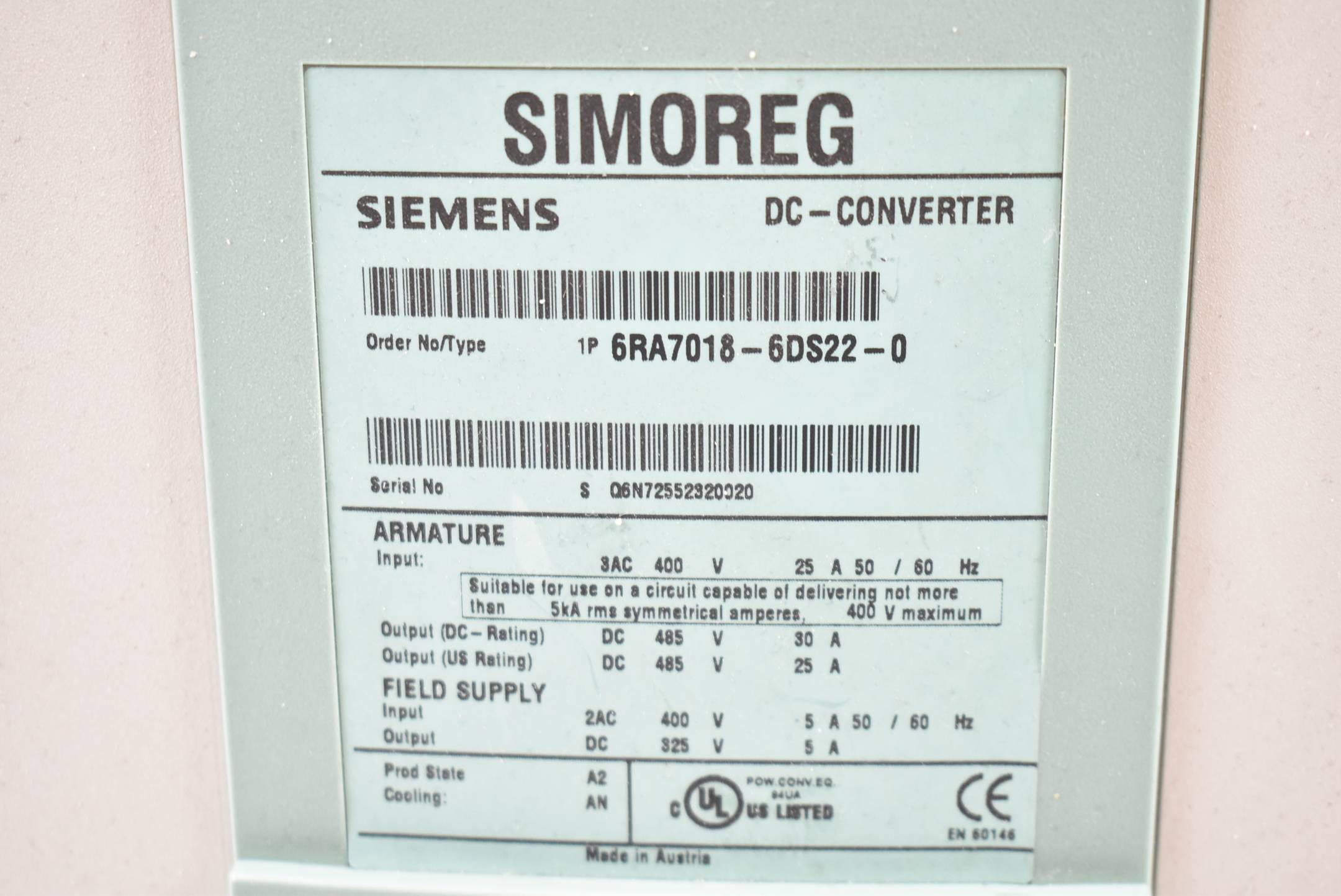 Siemens Simoreg DC-Master Stromrichtergerät 6RA7018-6DS22-0 ( 6RA7 018-6DS22-0 )