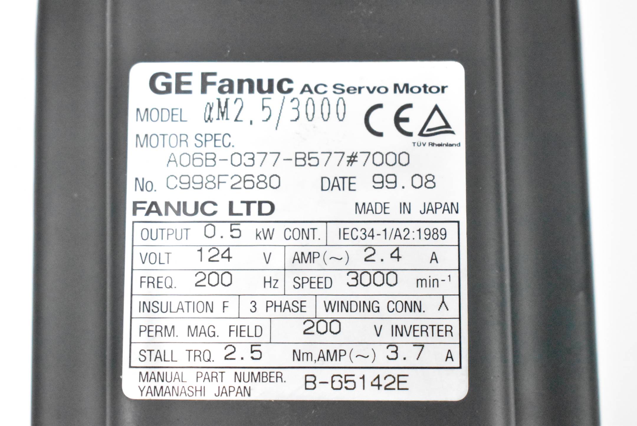 Fanuc AC Servo Motor A06B-0377-B577#7000 ( Alpha M2,5/3000 ) 