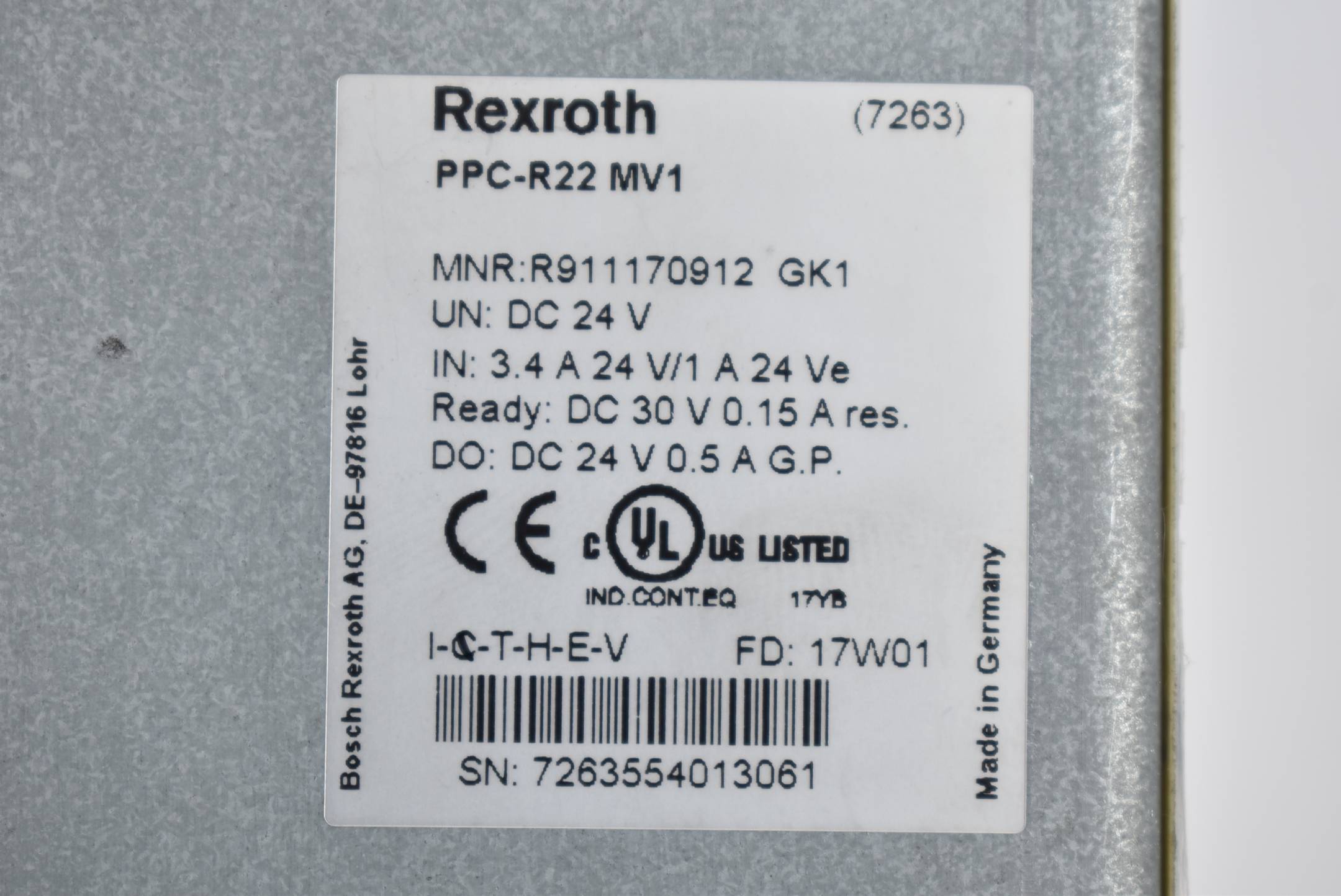 Rexroth Control Unit PPC-R22 MV1 ( R911170912 ) FD:17W01