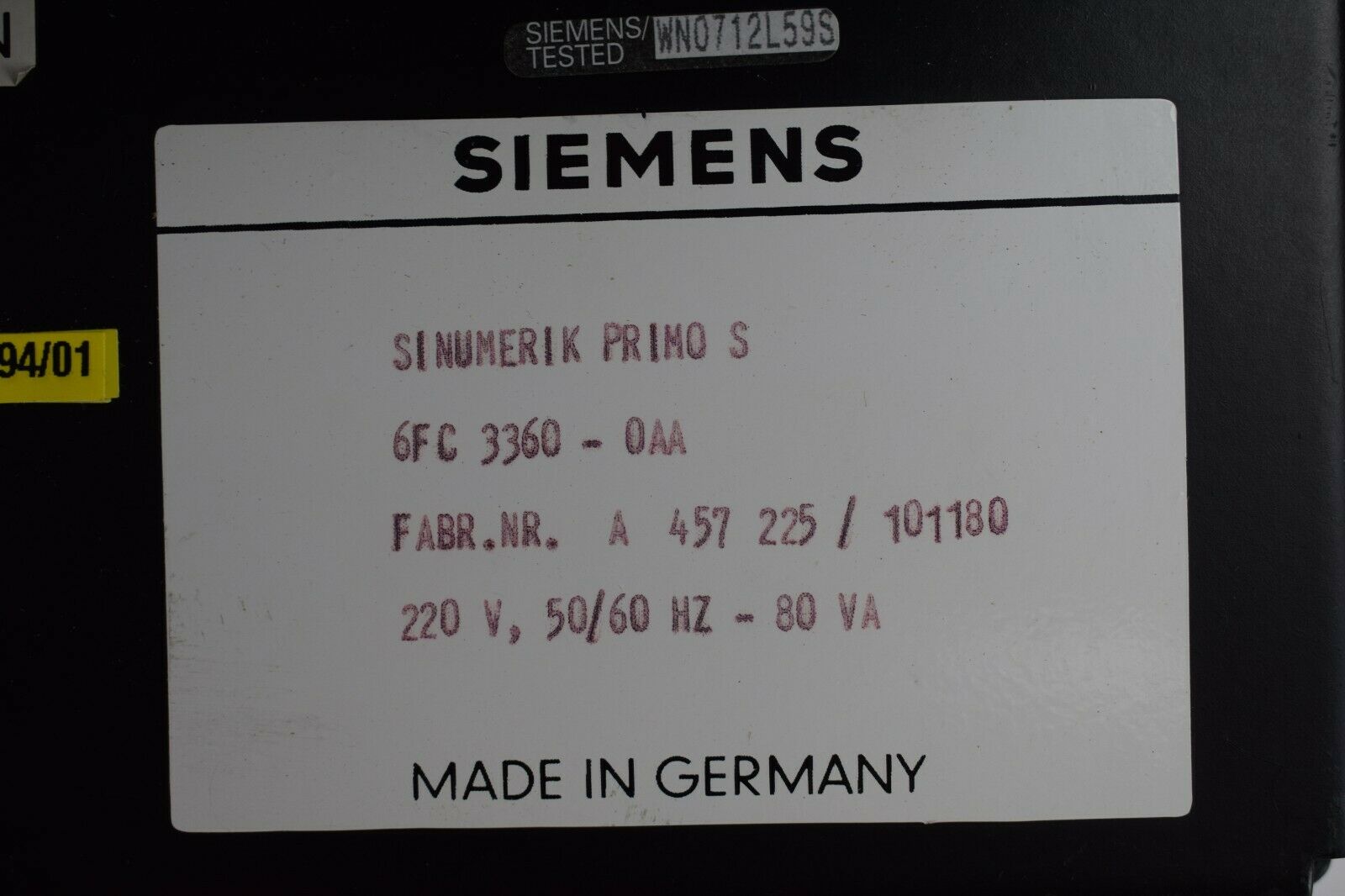 Siemens sinumerik Primo S 6FC3360-0AA ( 6FC3 360-0AA )