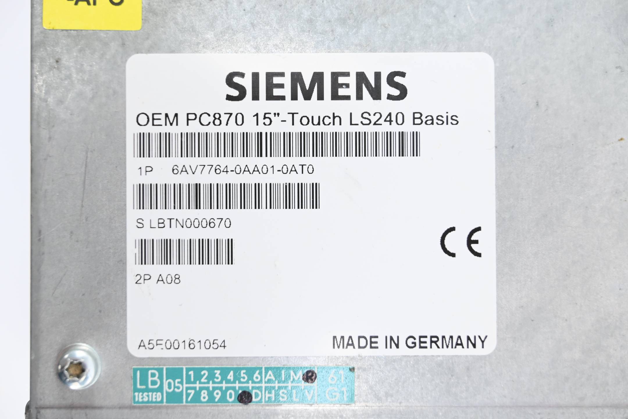 Siemens OEM PC870 15"-Touch LS240 Basis 6AV7764-0AA01-0AT0 / 6AV7 764-0AA01-0AT0