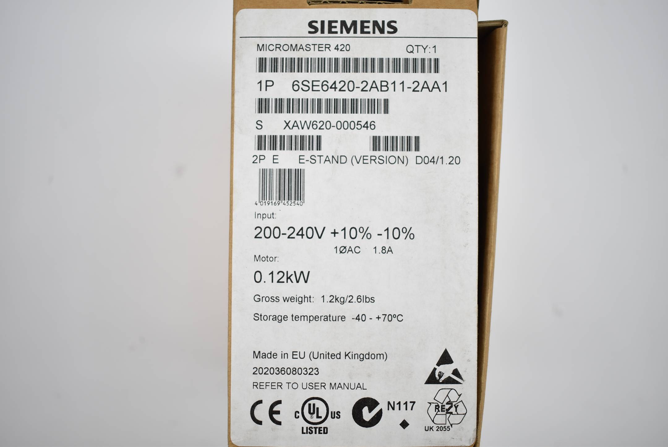 Siemens Micromaster 420 6SE6420-2AB11-2AA1 ( 6SE6 420-2AB11-2AA1 )