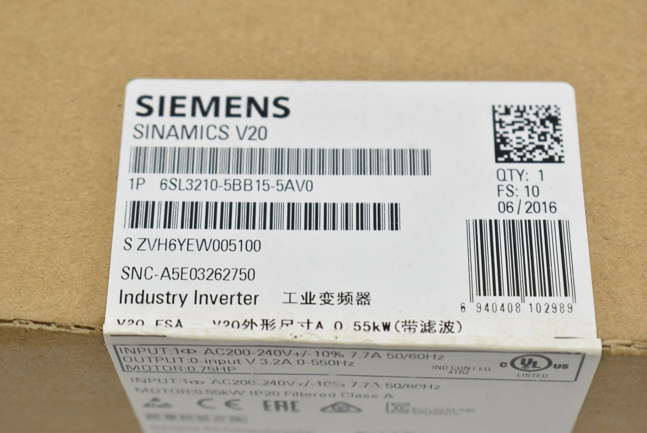 Siemens sinamics V20 200-240 V 6SL3 210-5BB15-5AV0 ( 6SL3210-5BB15-5AV0 ) E10