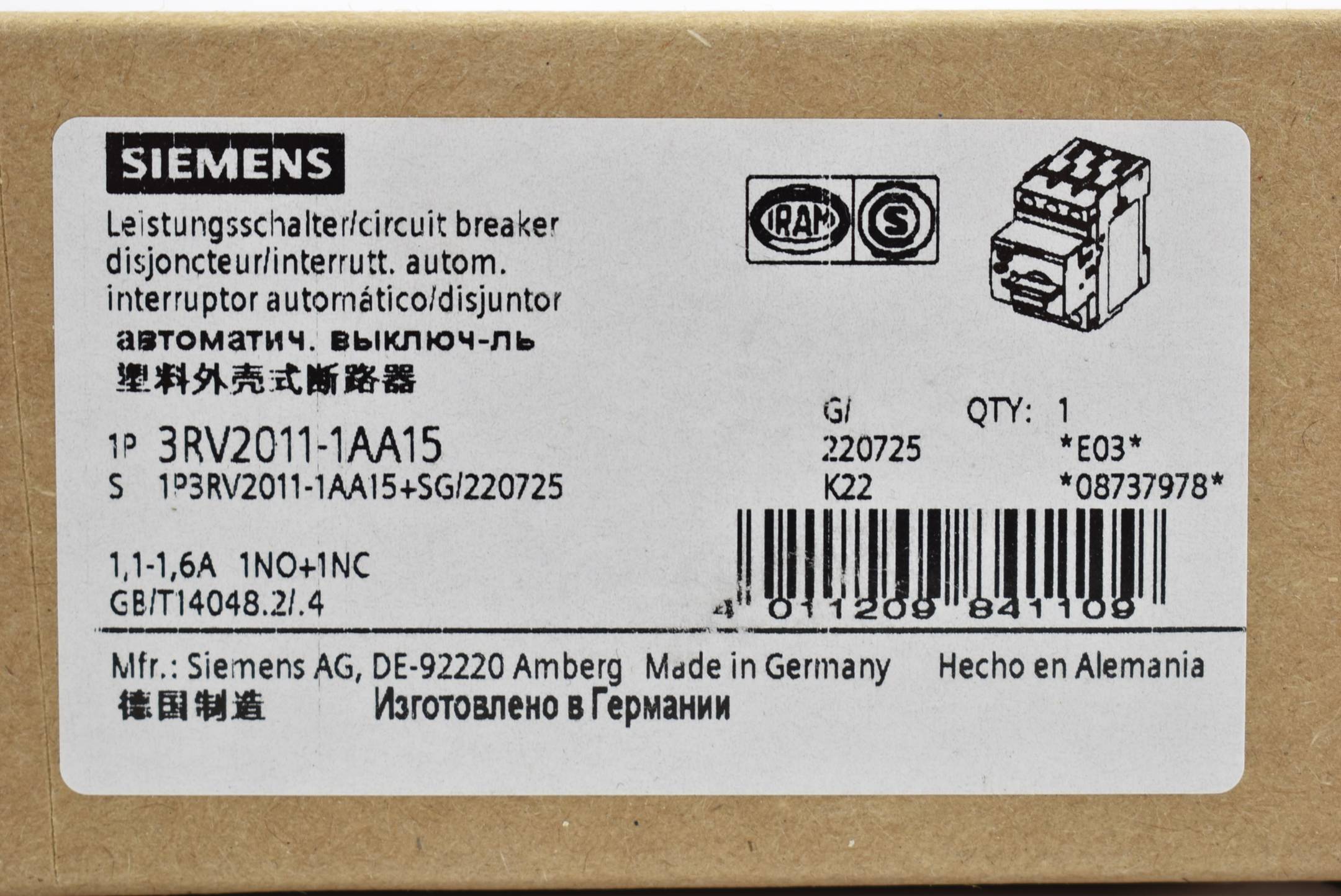 Siemens sirius Leistungsschalter 3RV2 011-1AA15 ( 3RV2011-1AA15 )