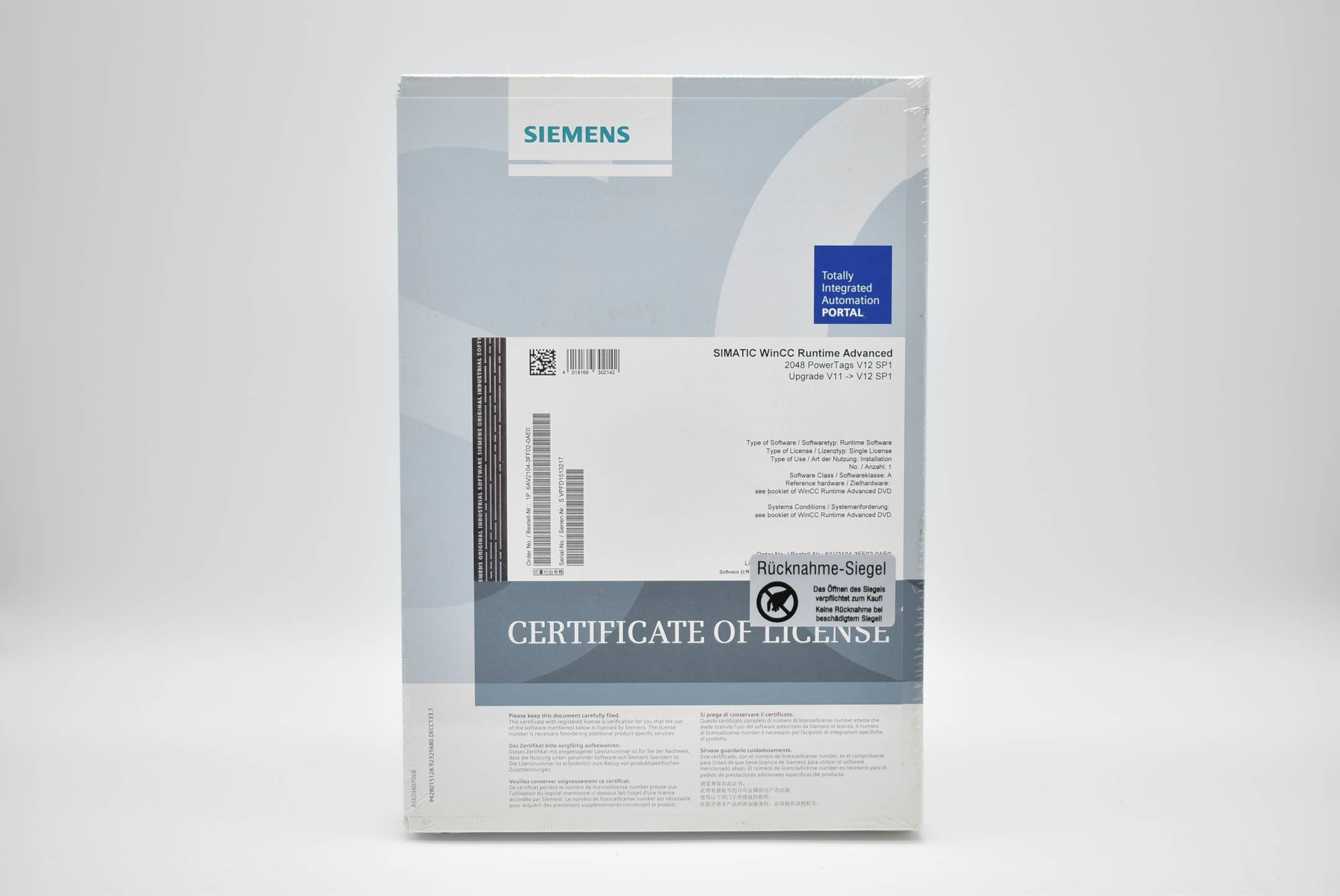 Siemens simatic WinCC Runtime Advanced 2048 PowerTags V12 SP1 6AV2104-3FF02-0AE0
