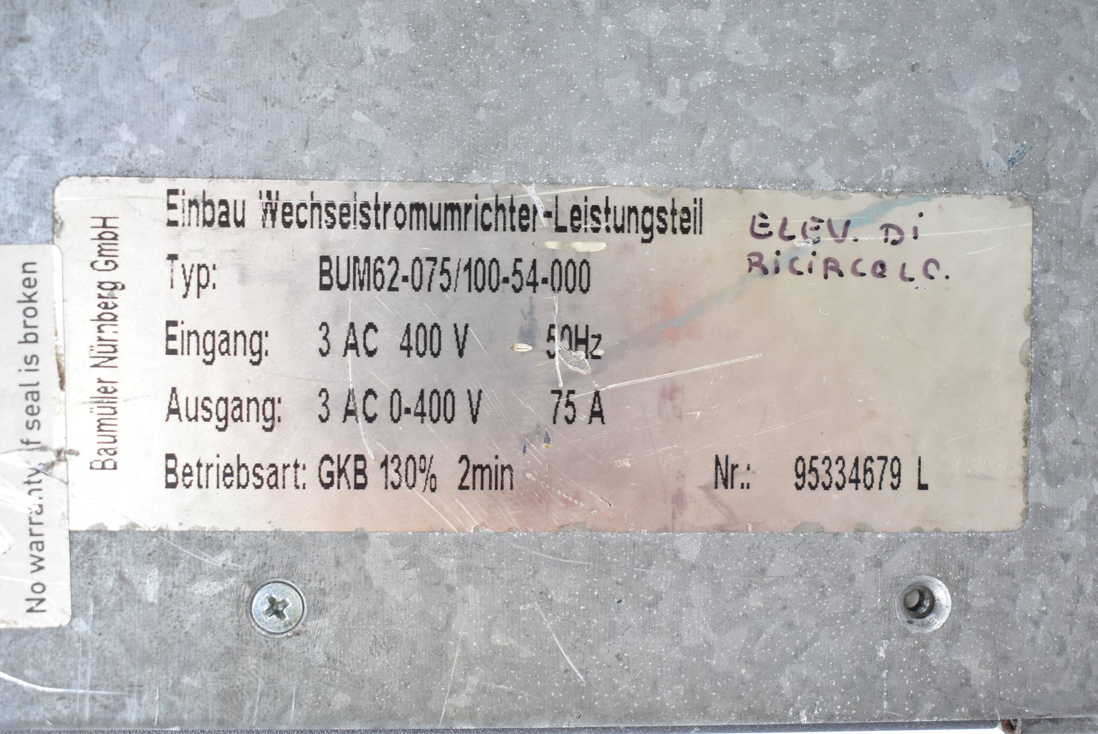 Baumüller Nürnberg Einbau Mono Leistungseinheit BUM62-075/100-54-000