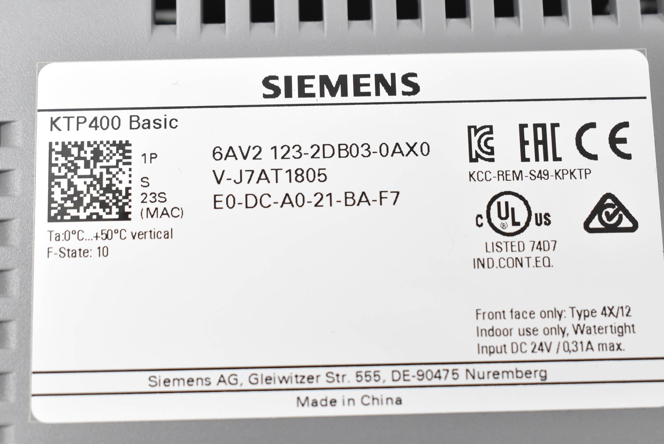 Siemens KTP400 Basic 6AV2123-2DB03-0AX0 ( 6AV2 123-2DB03-0AX0 ) 