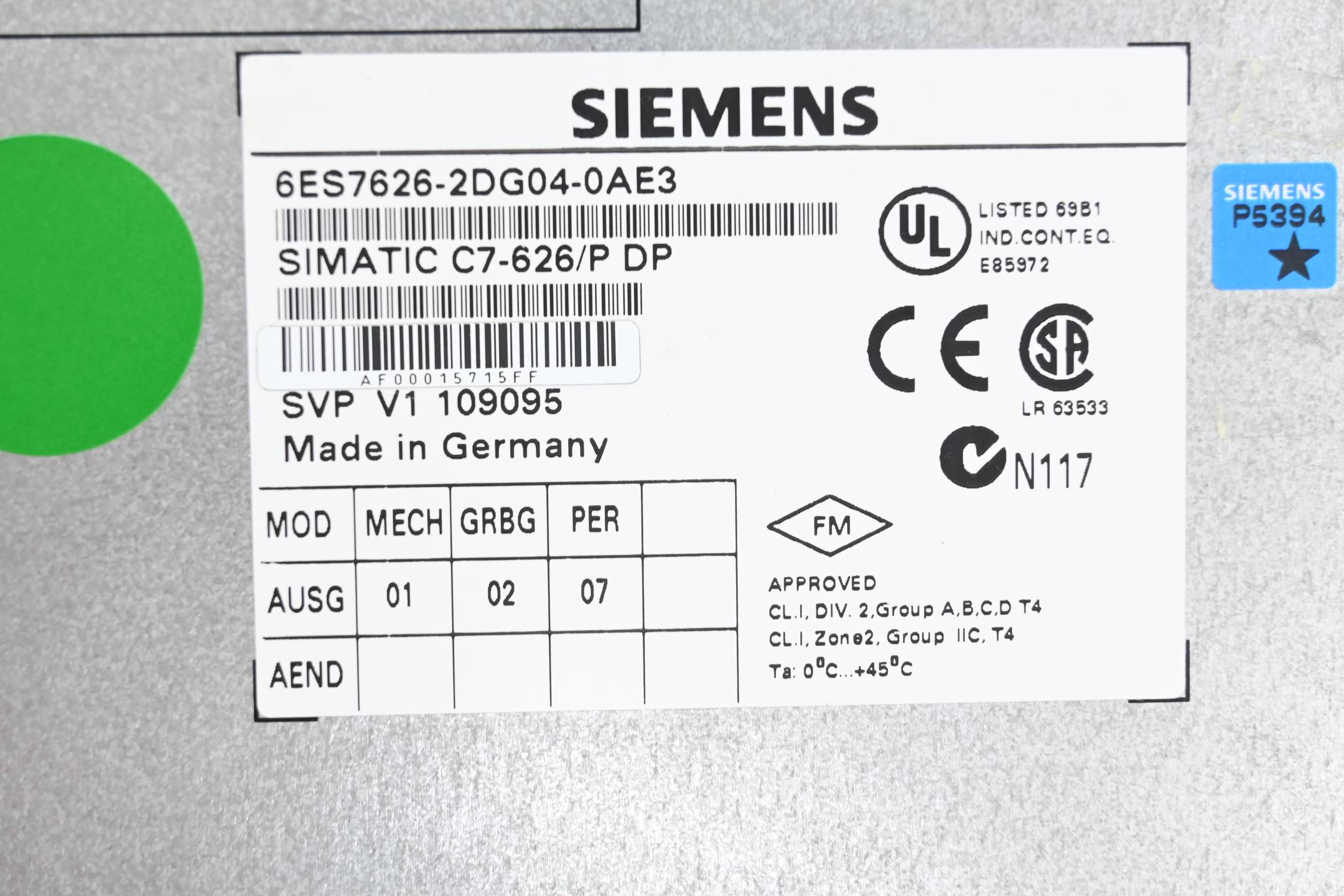 Siemens Simatic C7-626/P DP Panel 6ES7626-2DG04-0AE3 ( 6ES7 626-2DG04-0AE3 )