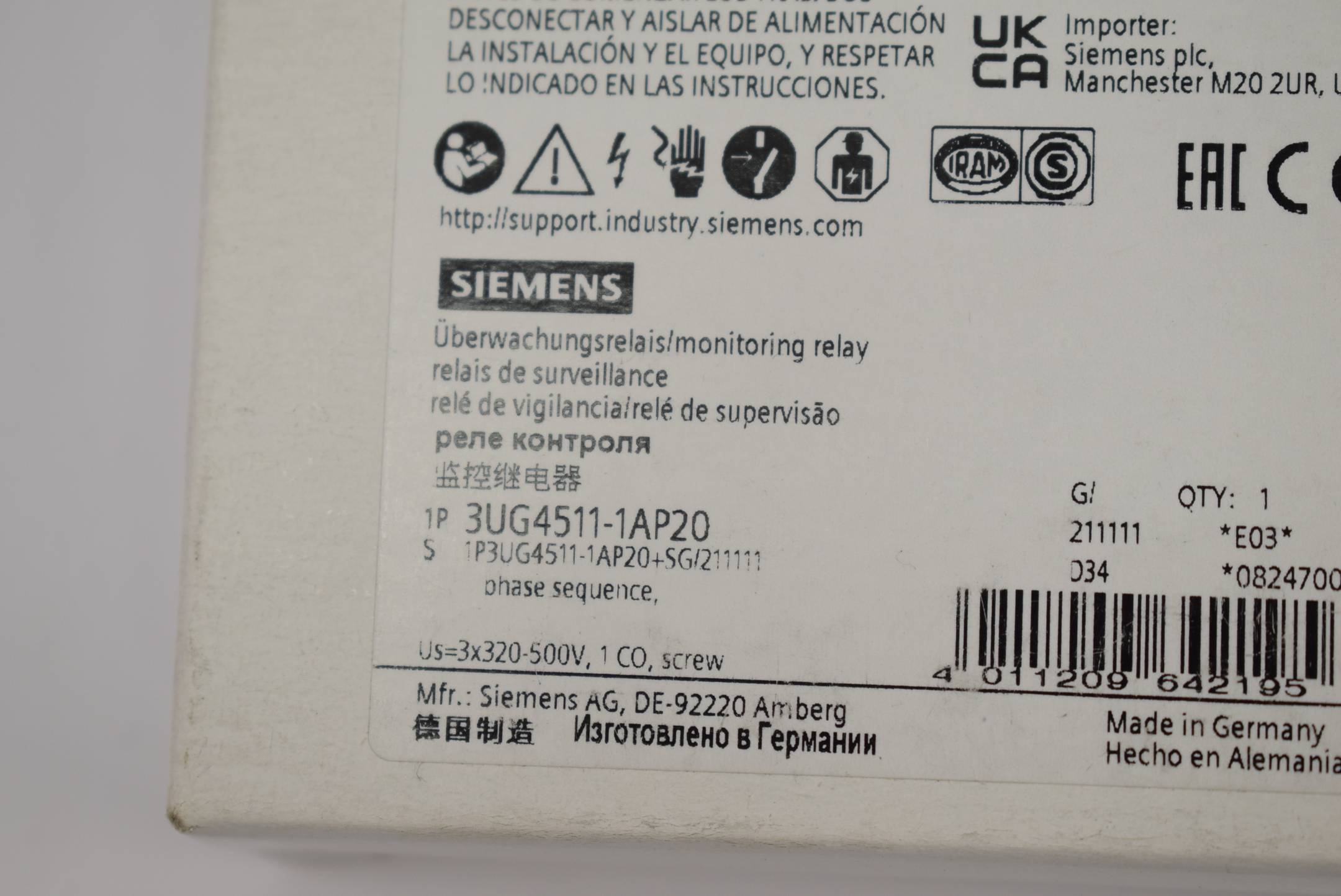 Siemens monitoring relay 3UG4511-1AP20 ( 3UG4 511-1AP20 ) E3