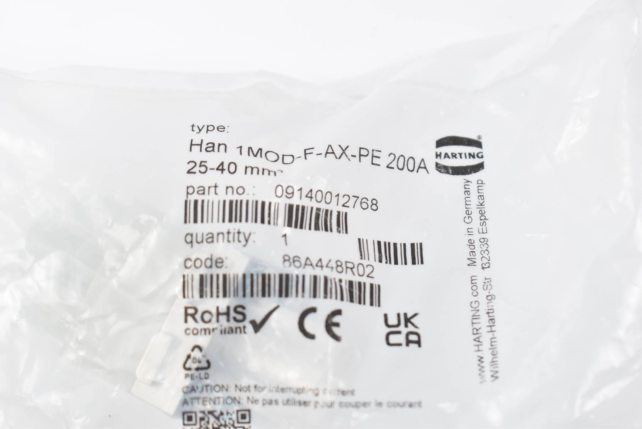 Harting Axial Modul HAN 1MOD-F-AX-PE 200A ( 09140012768 )