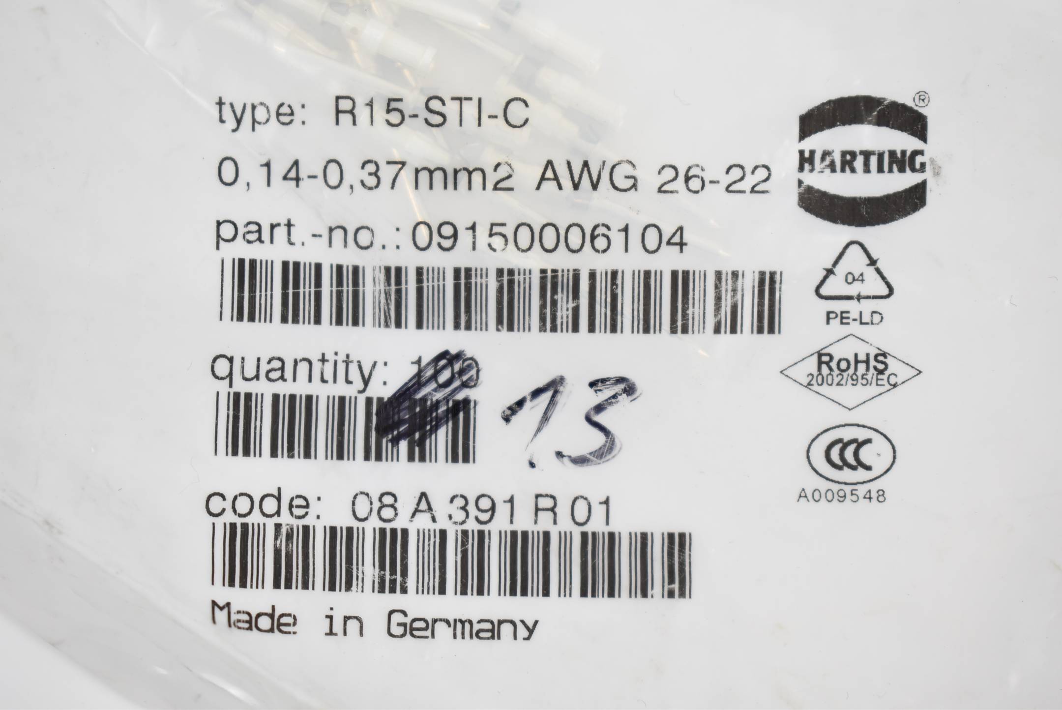 Harting Crimpkontakt männlich R15-STI-C ( 09150006104 ) VE 13 Stück