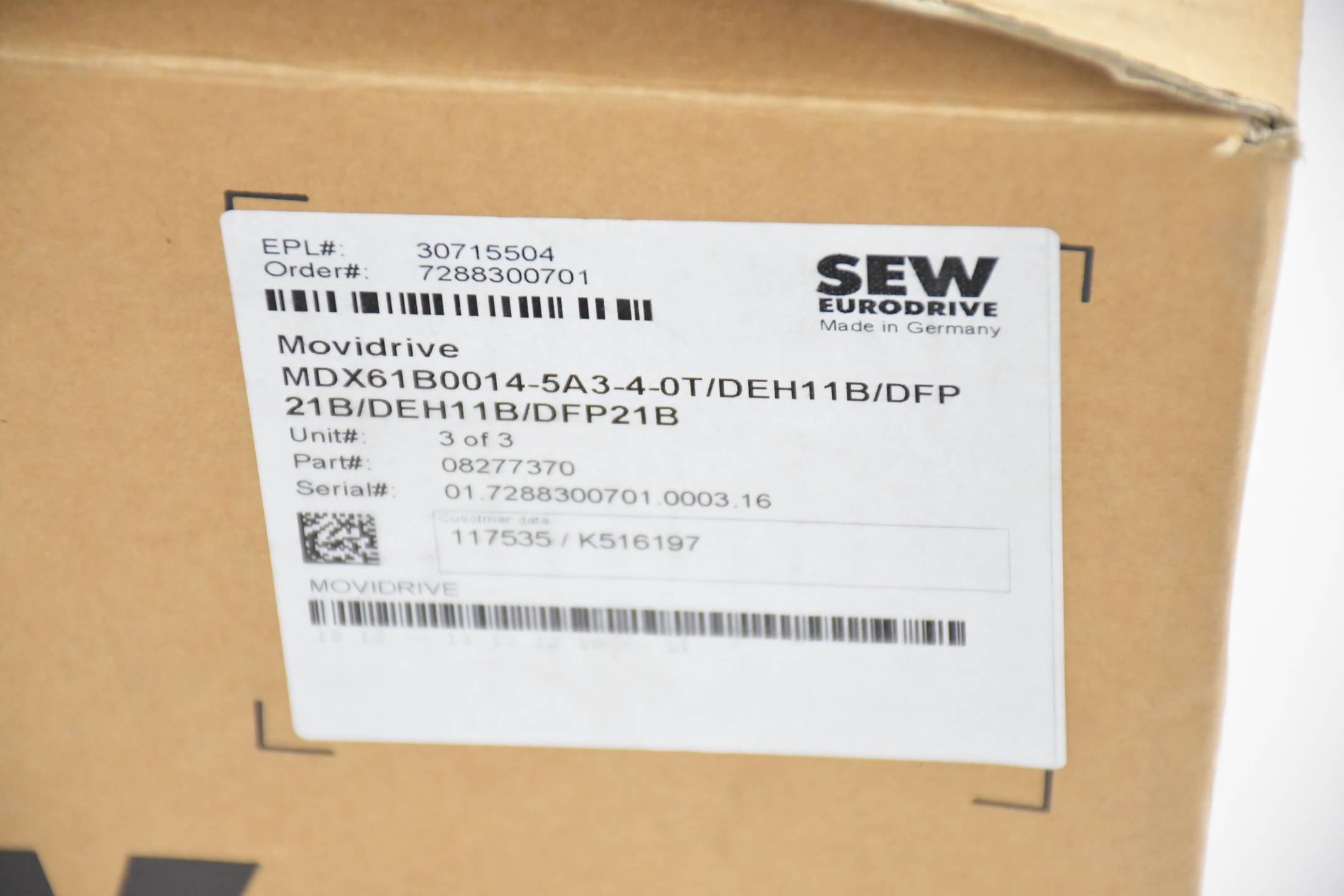 SEW Eurodrive Movidrive MDX61B0014-5A3-4-0T/DEH11B/DFP21B ( 08277370 )