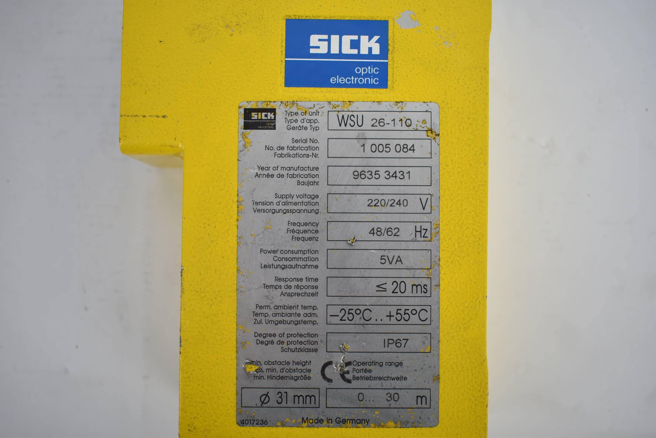 Sick Sicherheits-Lichtschranke 220/240 V 48/62 Hz WSU26-110 ( 1005084 )