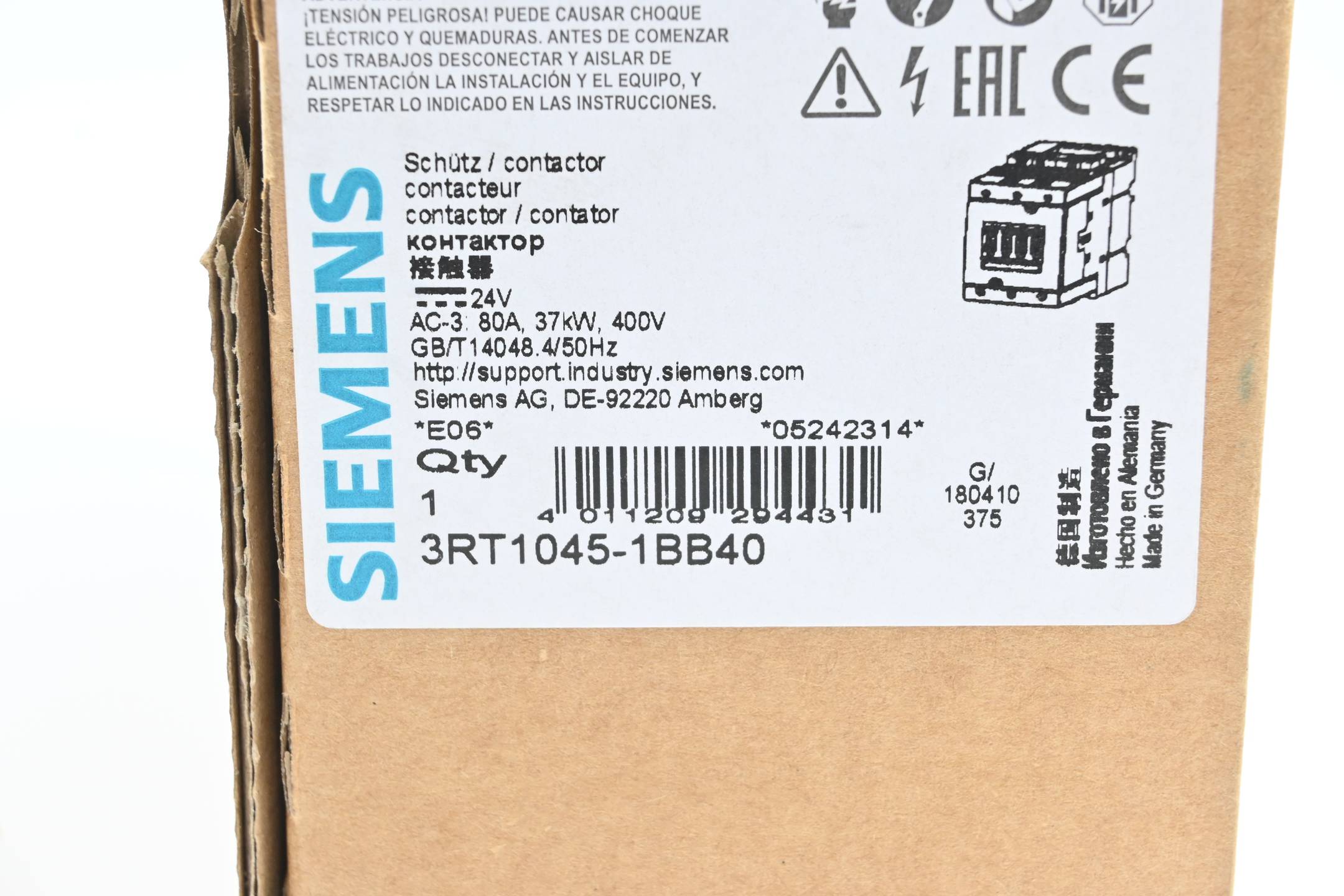 Siemens Sirius Leistungsschütz 3RT1045-1BB40 ( 3RT1 045-1BB40 )