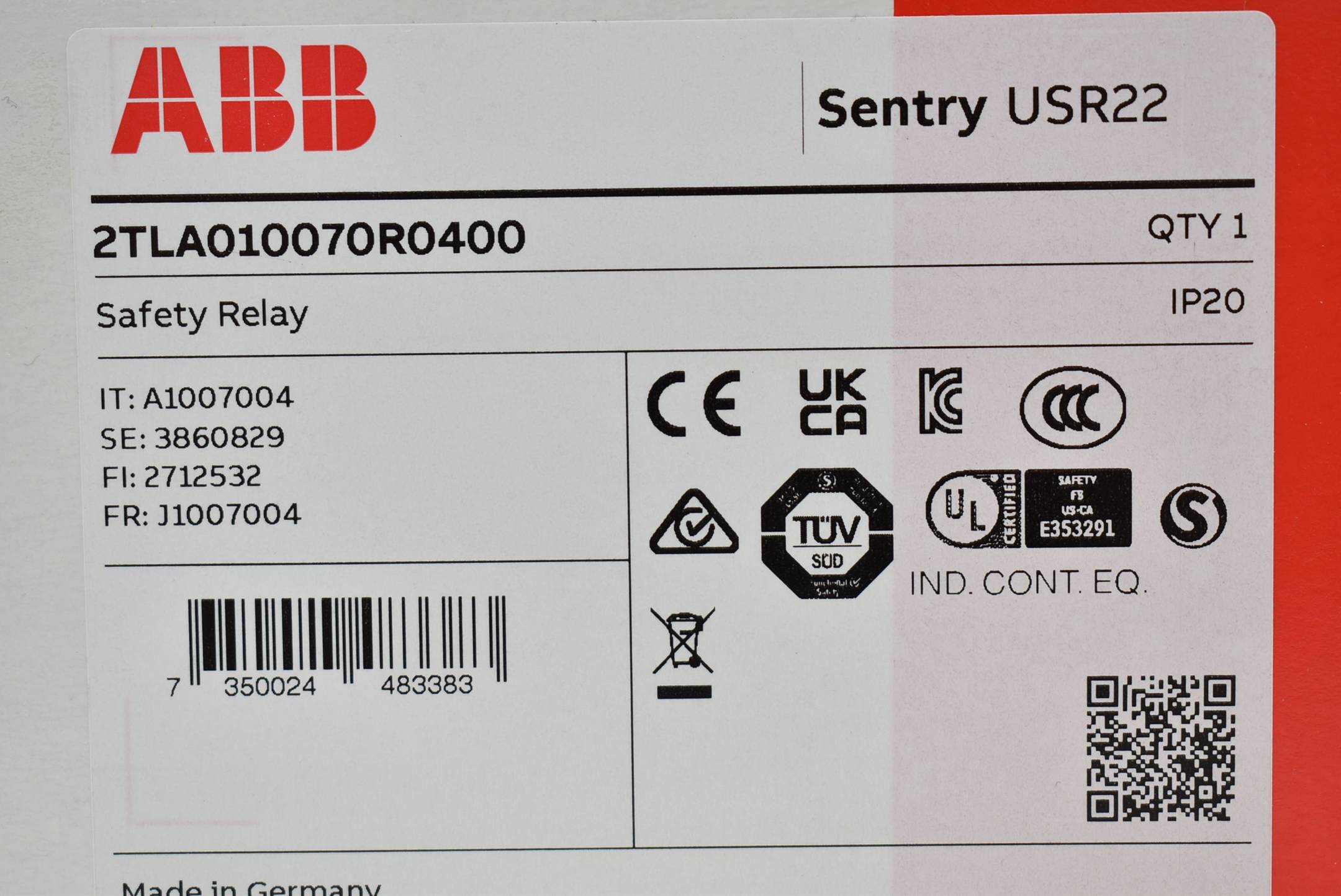 ABB Sentry USR22 Sicherheitsrelais 2TLA010070R0400 