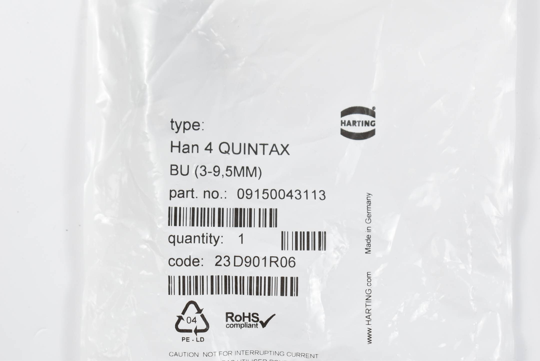Harting Steckverbinder HAN 4 Quintax BU (3-9,5mm) 09150043113