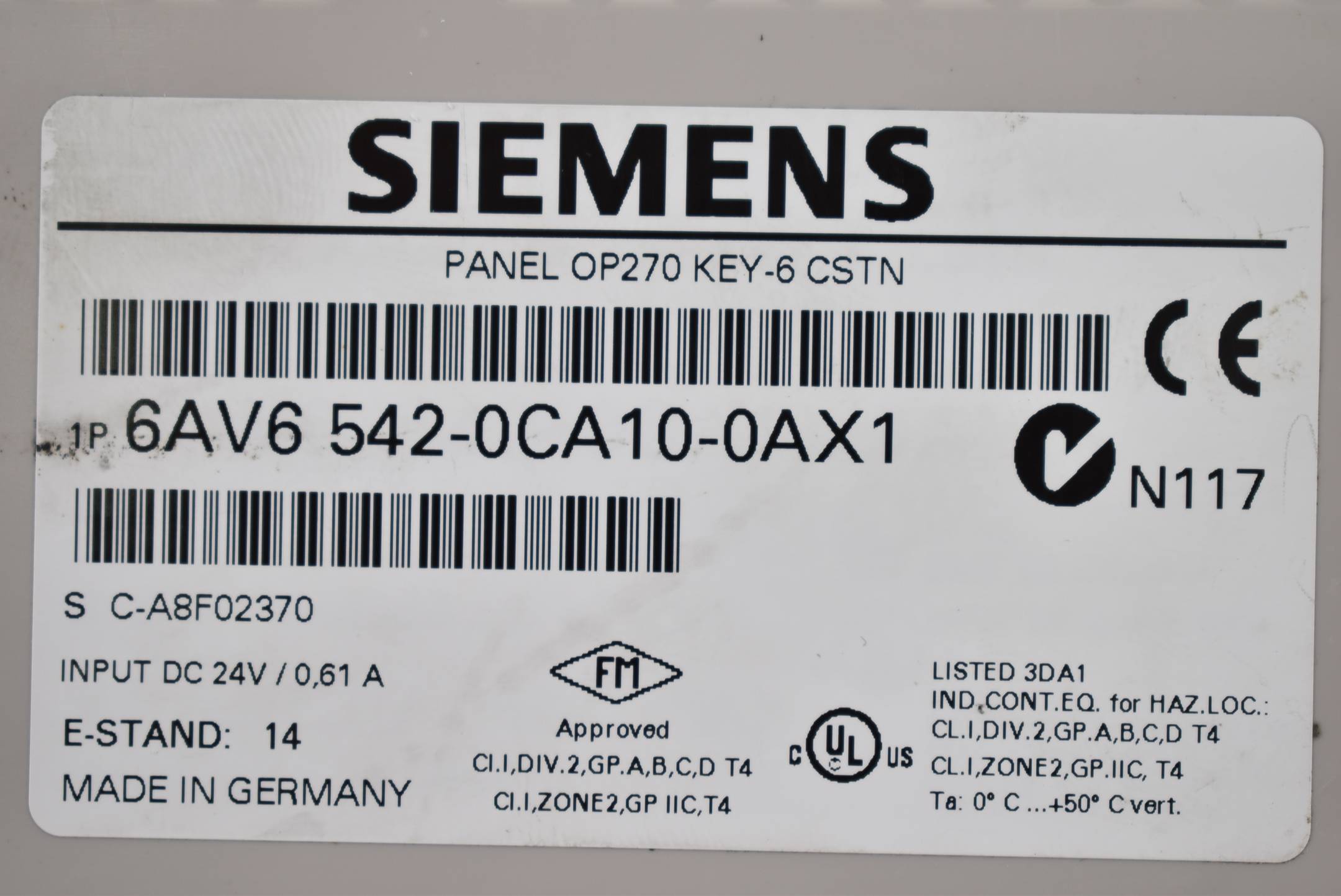 Siemens simatic OP 270 6AV6 542-0CA10-0AX1 ( 6AV6542-0CA10-0AX1 ) E14
