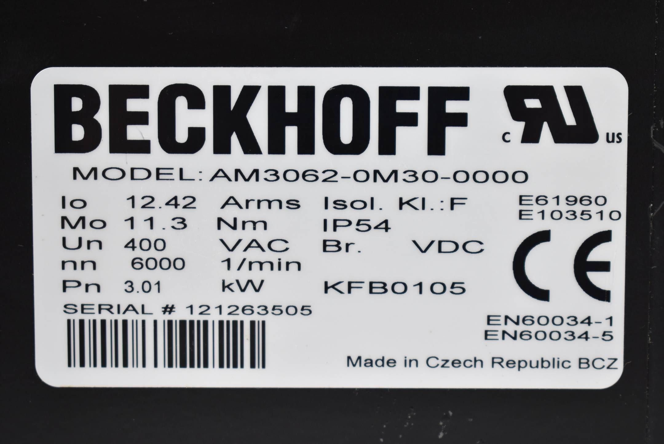 Beckhoff Servomotor 6000 1/min AM3062-0M30-0000