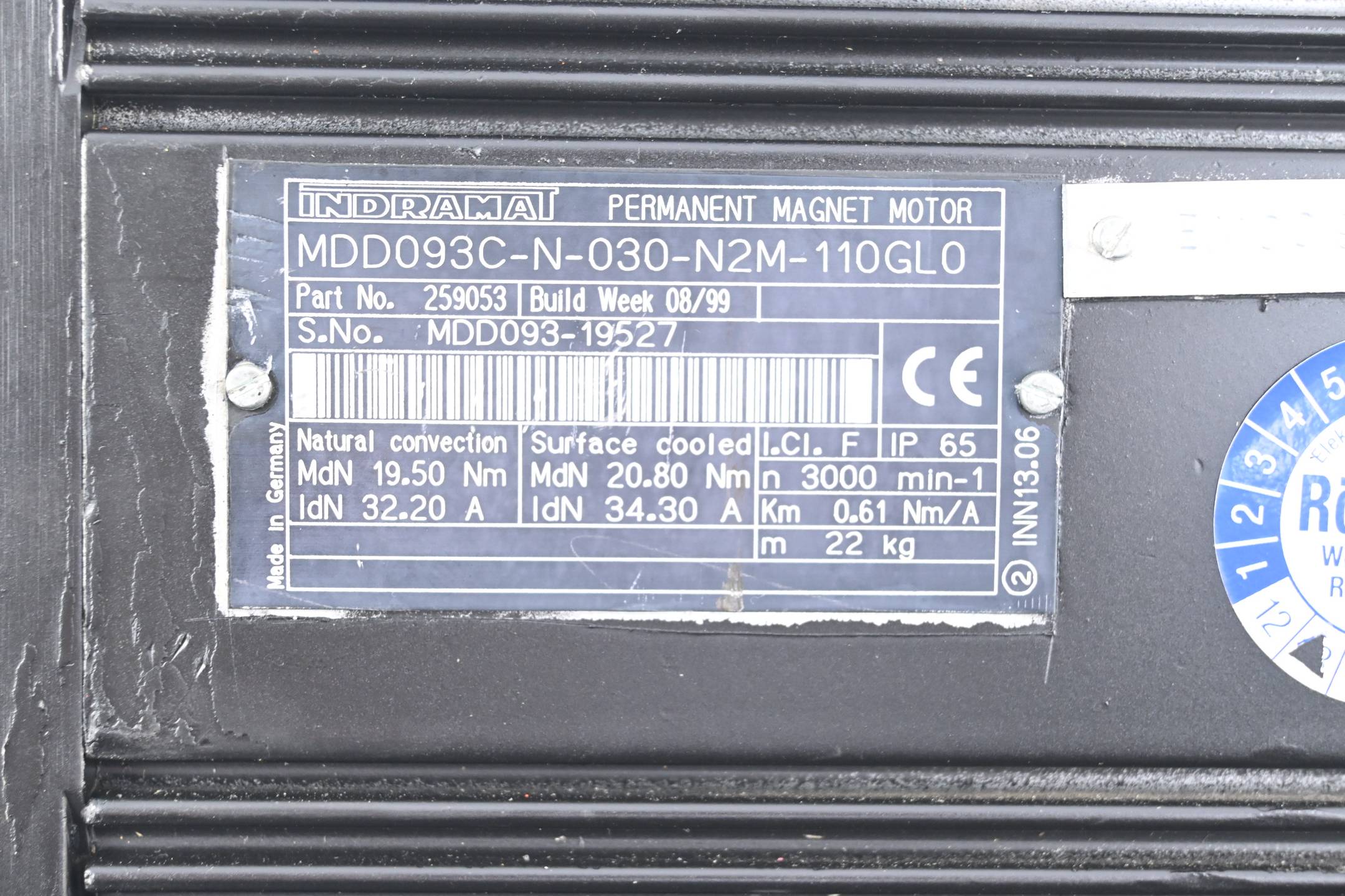 Indramat Permanent Magnet Motor MDD093C-N-030-N2M-110GL0 ( 259053 )