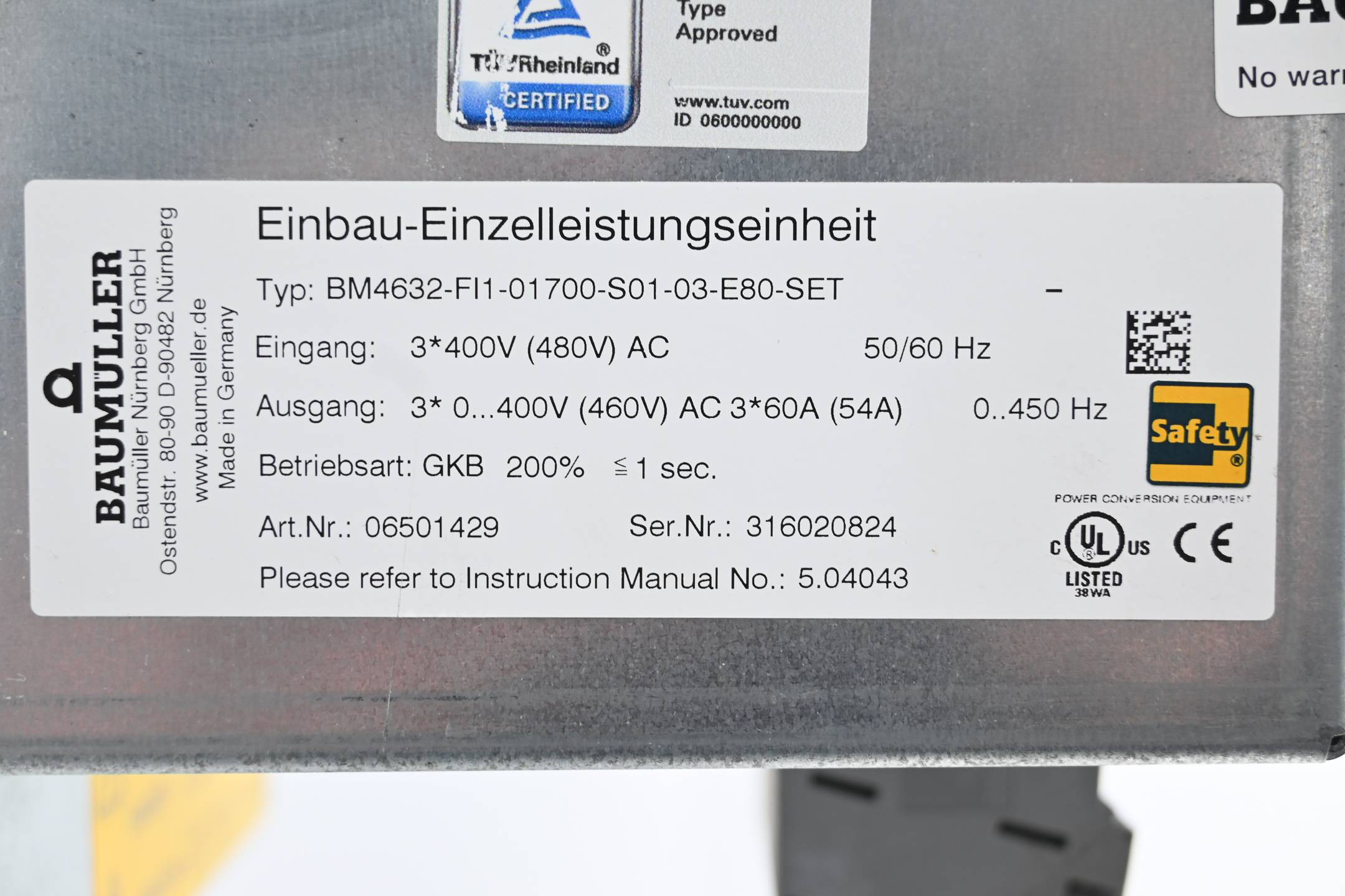 Baumüller Einbau-Einzelleistungseinheit BM4632-FI1-01700-S01-03-E80-SET 06501429