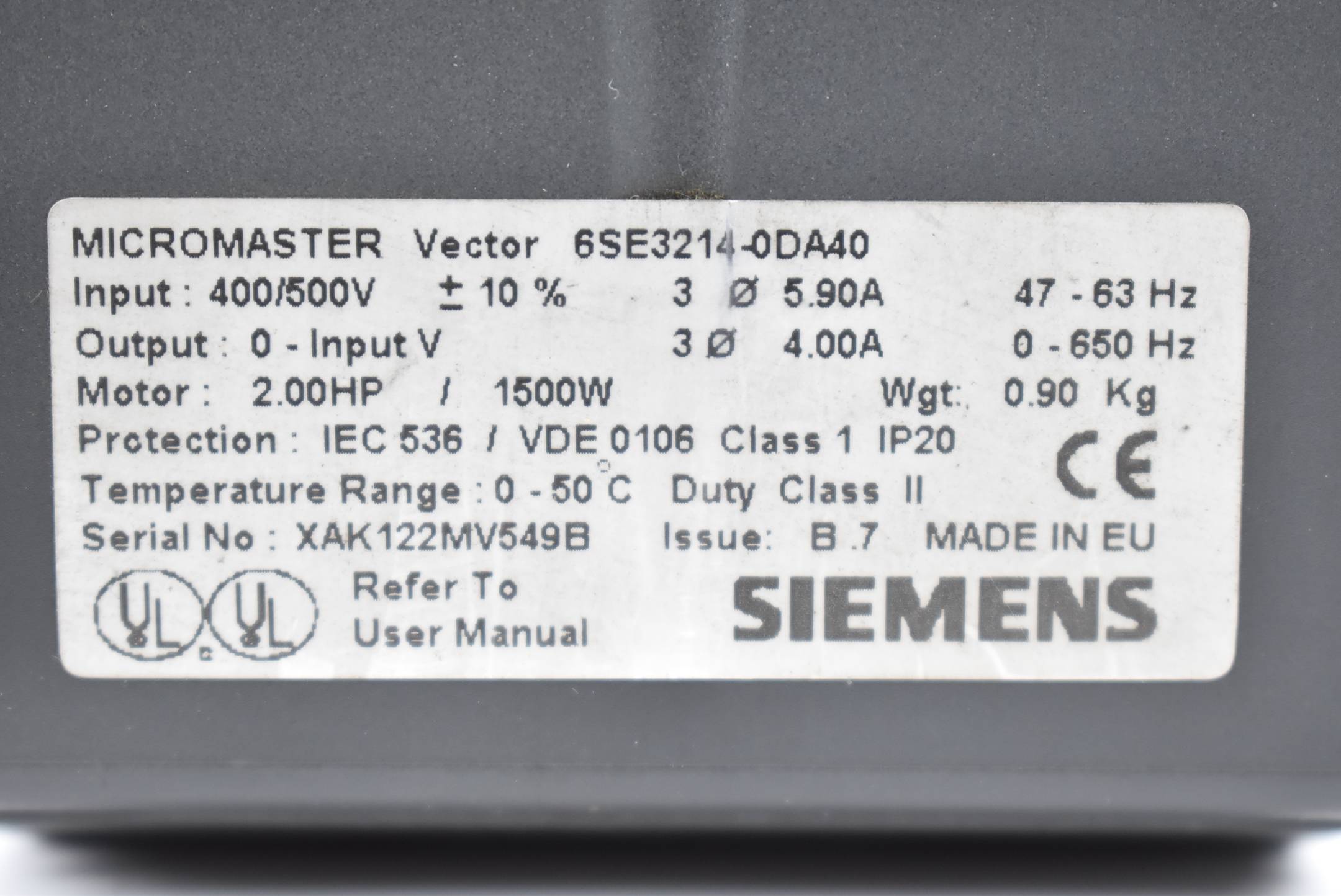 DEFEKT Siemens micromaster Vector MMV150/3 6SE3214-0DA40 ( 6SE3 214-0DA40 ) 