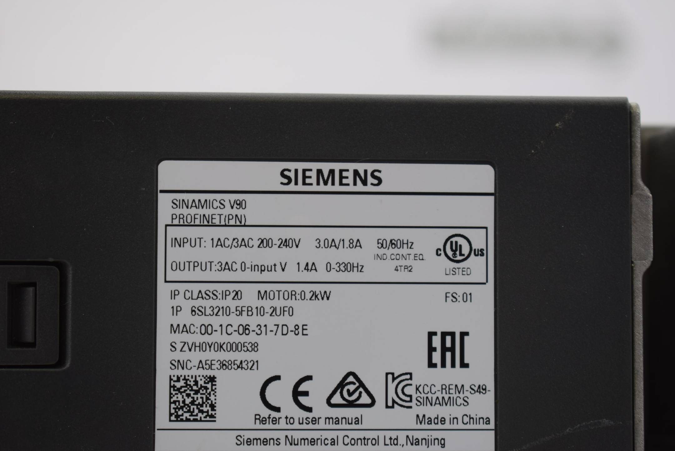 Siemens sinamics V90 Profinet 6SL3210-5FB10-2UF0 ( 6SL3210-5FB10-2UF0 ) E1